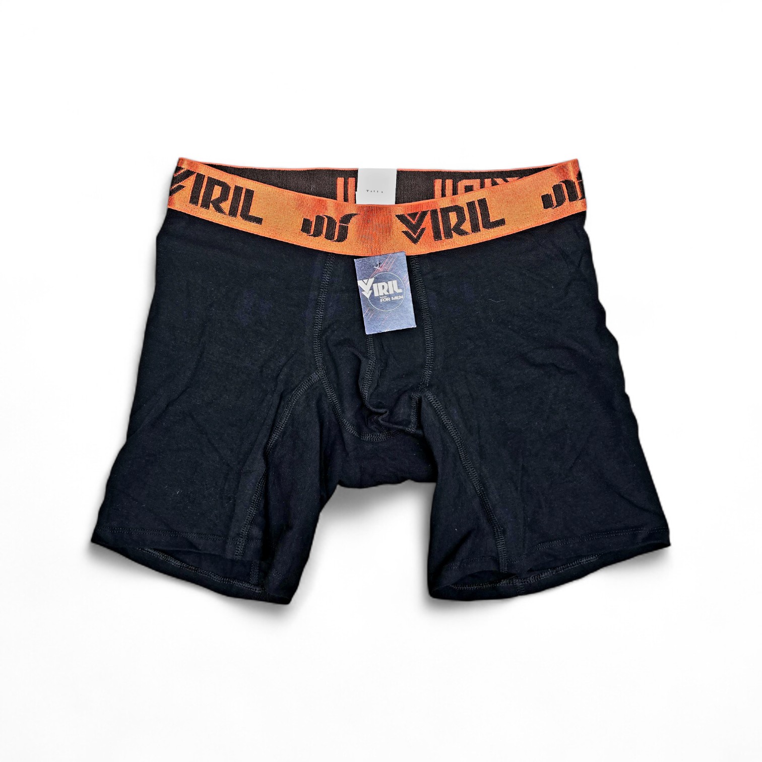 BOXER TALLA 2XL - ALGODÓN - COD111 - BASIC COLOR - ALGODÓN LLANO - NEGRO/ELASTICO NARANJA - LETRAS NEGRAS