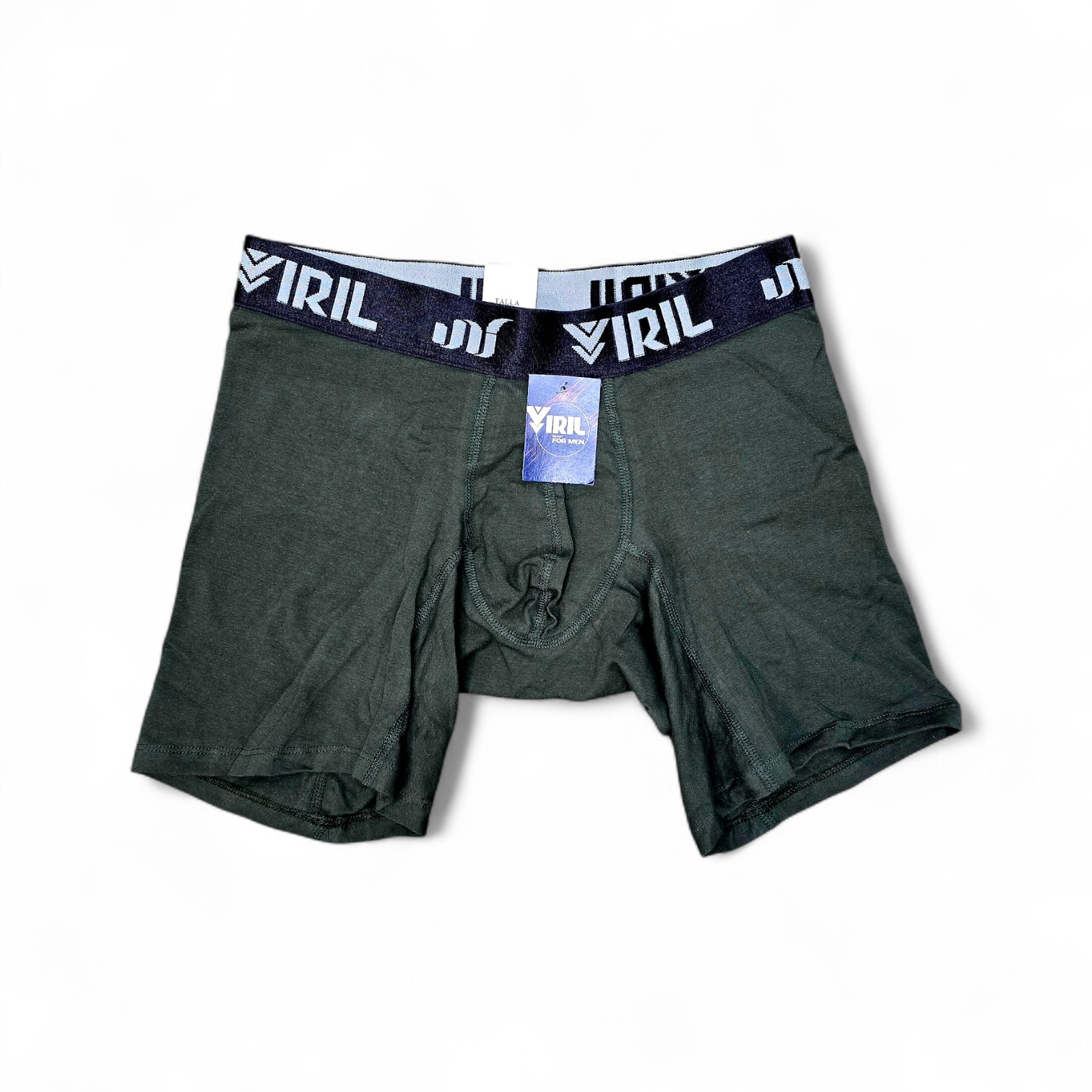BOXER TALLA 2XL - ALGODÓN - COD111 - BASIC COLOR - ALGODÓN LLANO - VERDE MILITAR/ELASTICO NEGRO - LETRAS GRIS