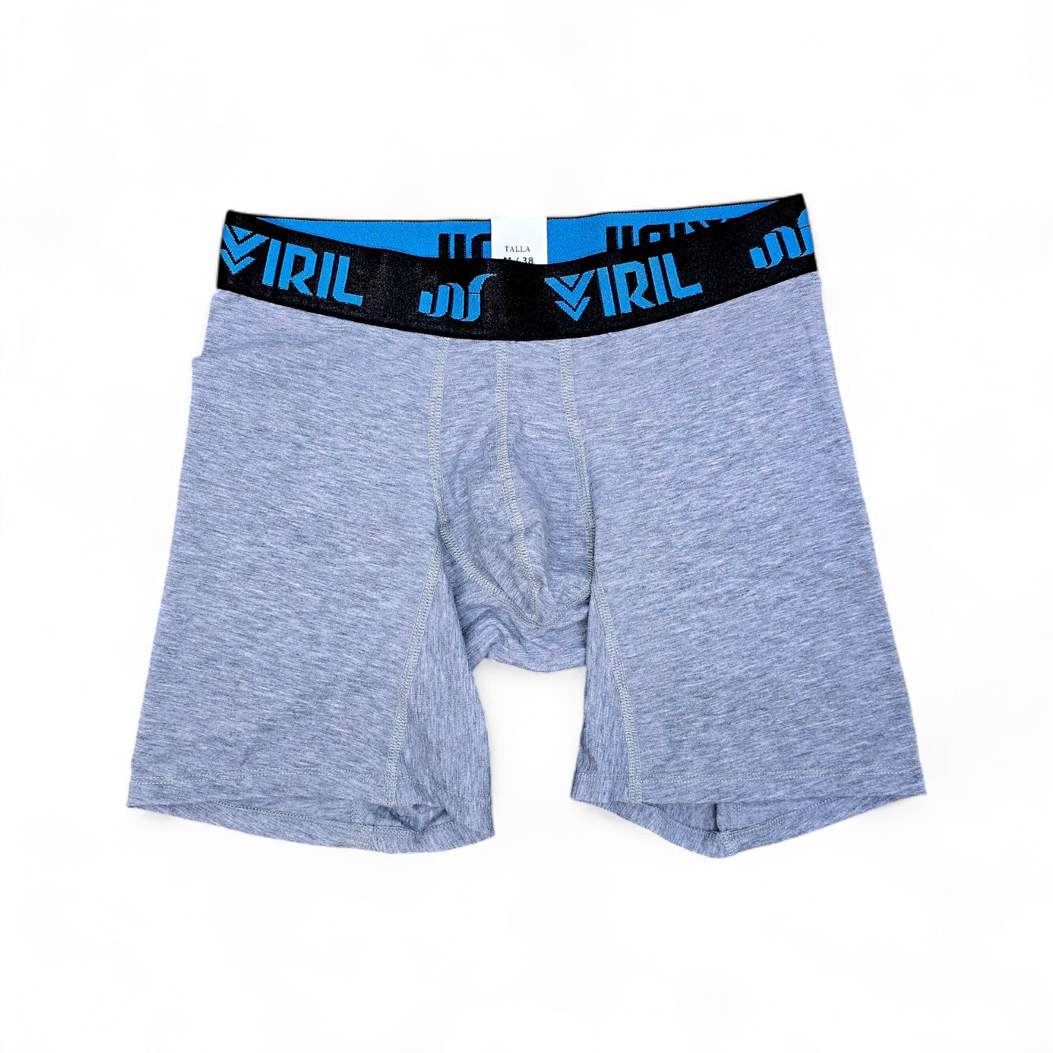 BOXER TALLA 3XL - ALGODÓN - COD111 - BASIC COLOR - ALGODÓN LLANO - GRIS/ELASTICO NEGRO - LETRAS CELESTE