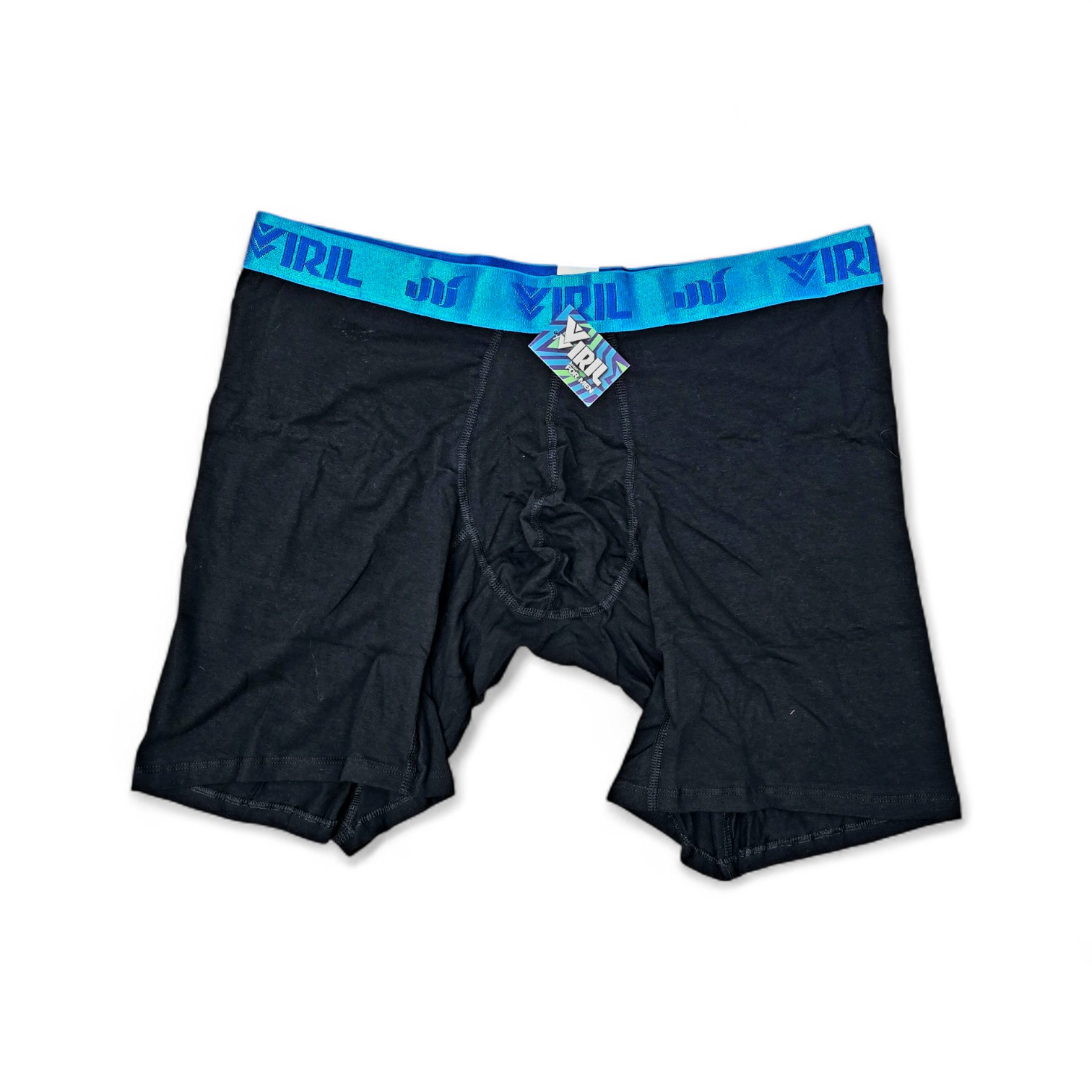 BOXER TALLA 5XL - ALGODÓN - COD111 - BASIC COLOR - ALGODÓN LLANO - NEGRO/ELASTICO CELESTE - LETRAS AZULES