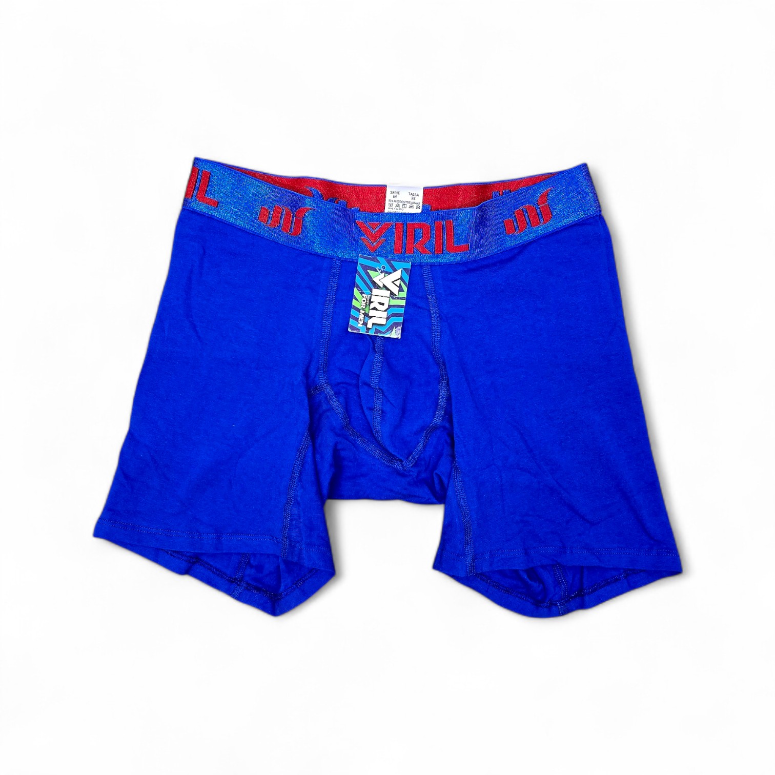 BOXER TALLA M - ALGODÓN - COD111 - BASIC COLOR - ALGODÓN LLANO - AZUL ELECCTRICO/ELASTICO AZUL - LETRAS ROJAS