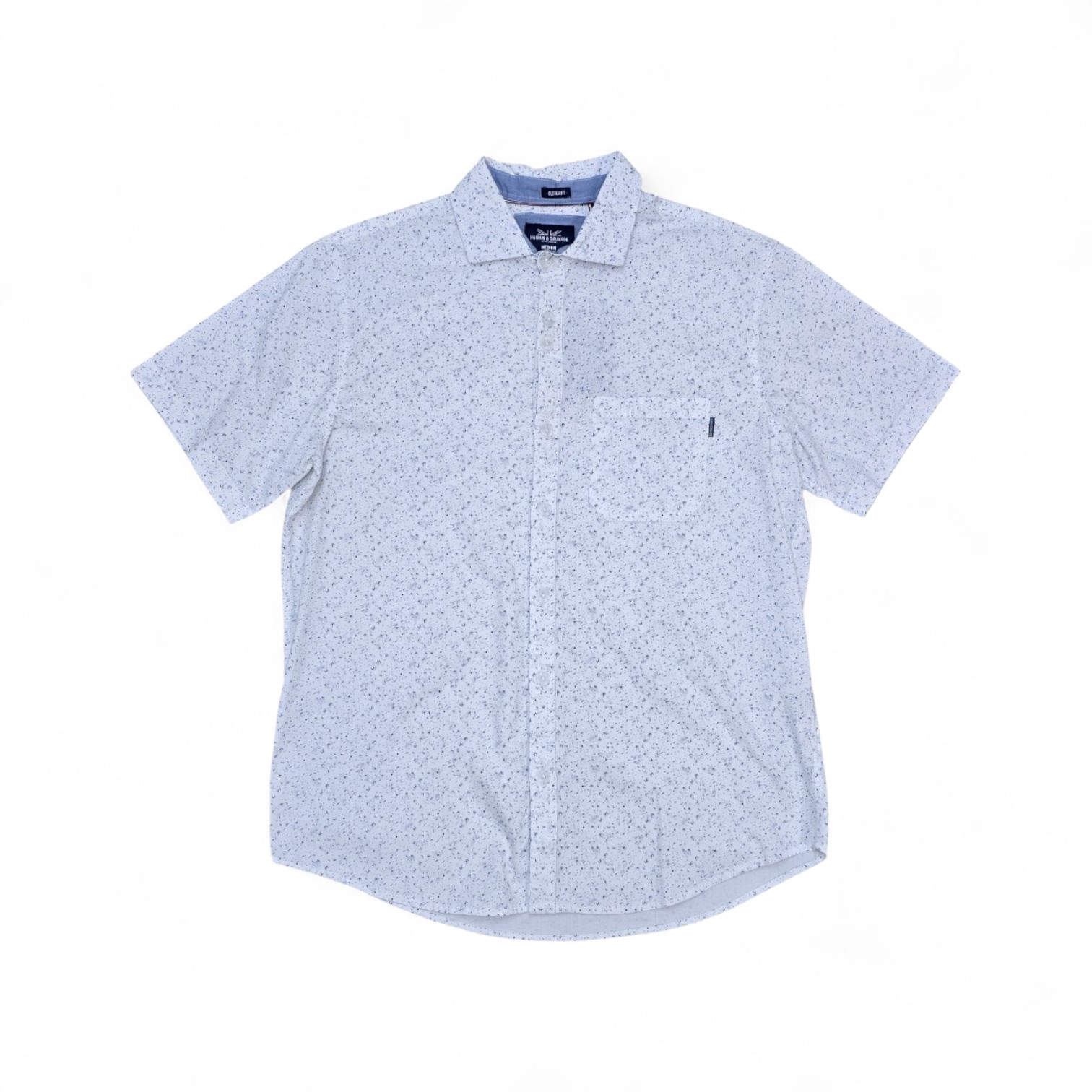 CAMISA MANGA CORTA TALLA 2XL - RF - COD11 - COCONUT  - CUELLO FRANCES BASIC  STYLE - BLANCO/CELESTE DETALLES PUNTOS