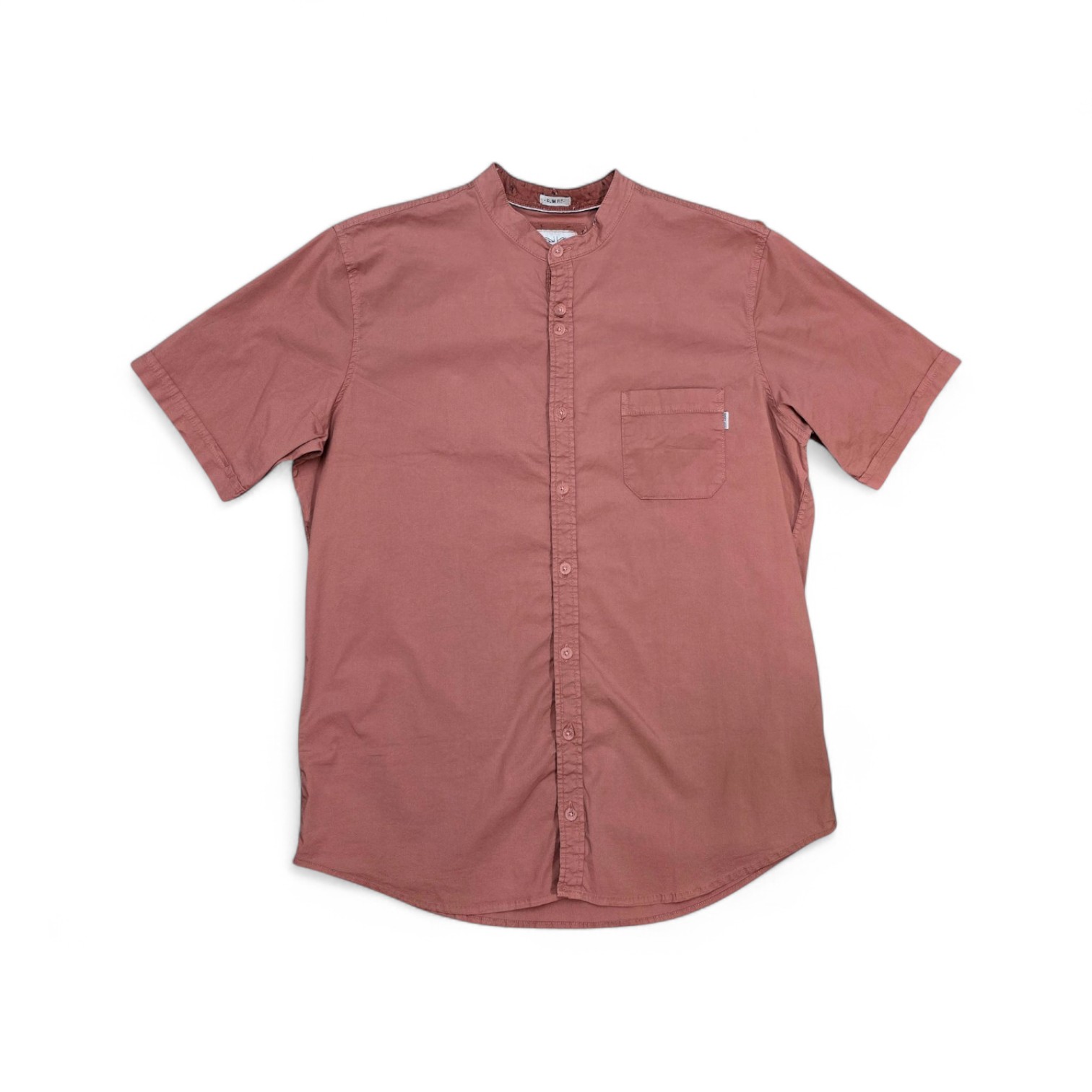 CAMISA MANGA CORTA TALLA 2XL - RF - COD11 - POPELYN LICRA - CUELLO CHINO / MAO BASIC  STYLE - NARANJA CLARO (LADRILLO)