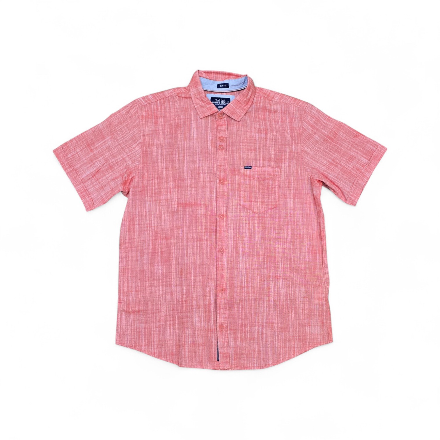 CAMISA MANGA CORTA TALLA 2XL - RF - COD11 - PRETEÑIDA  - CUELLO FRANCES BASIC  STYLE - NARANJA JASPEADO (TERRACOTA)