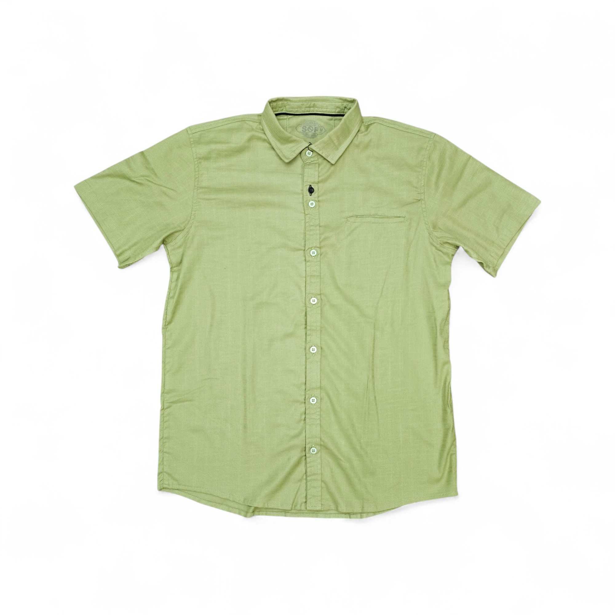 CAMISA MANGA CORTA TALLA 2XL - RF - COD36 - ERICK LINO - CUELLO FRANCES LINO BASIC - VERDE OLIVA