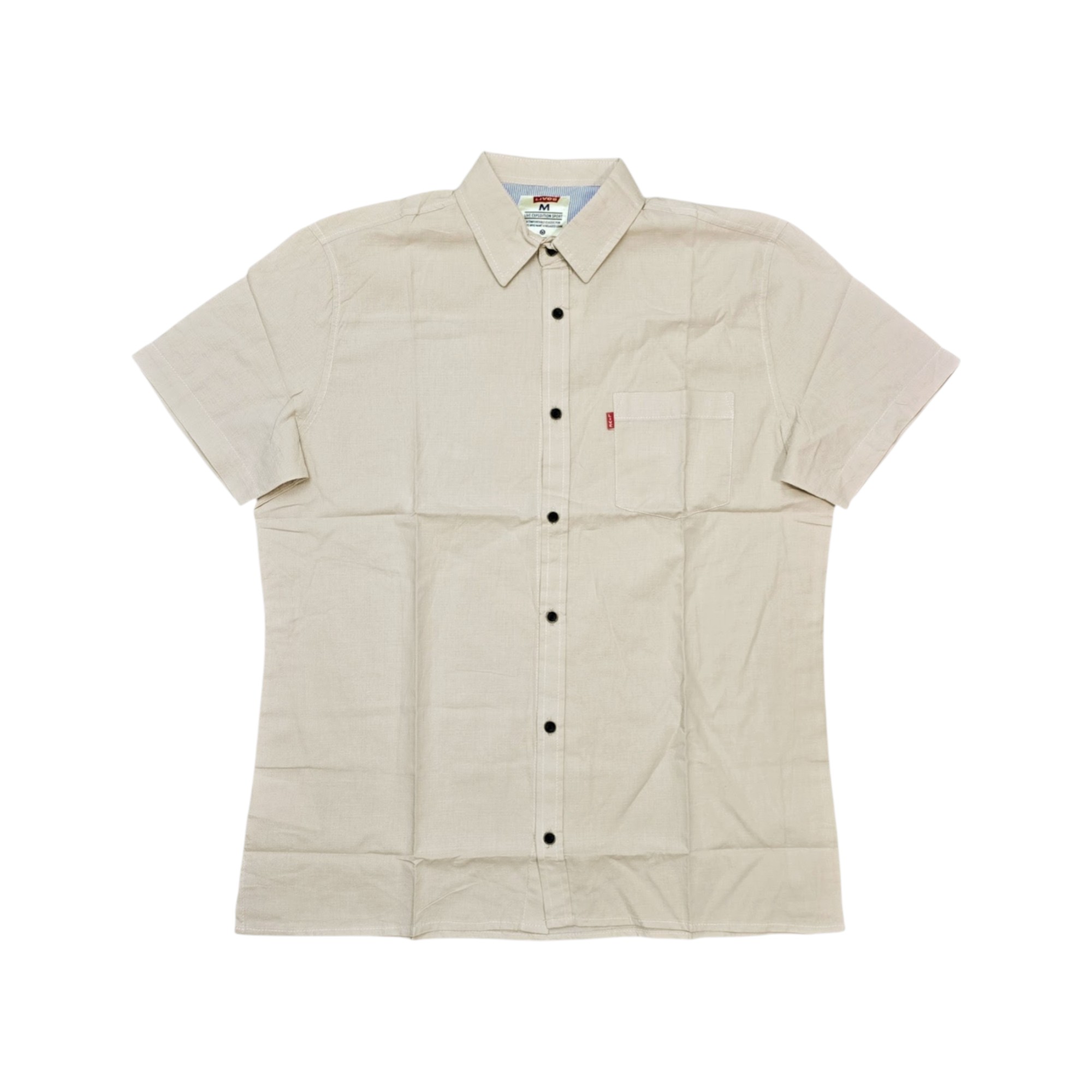 CAMISA MANGA CORTA TALLA 2XL - RF - COD45 - CLASSIC DEFAULT - CUELLO FRANCES BASIC - CAFE CLARO