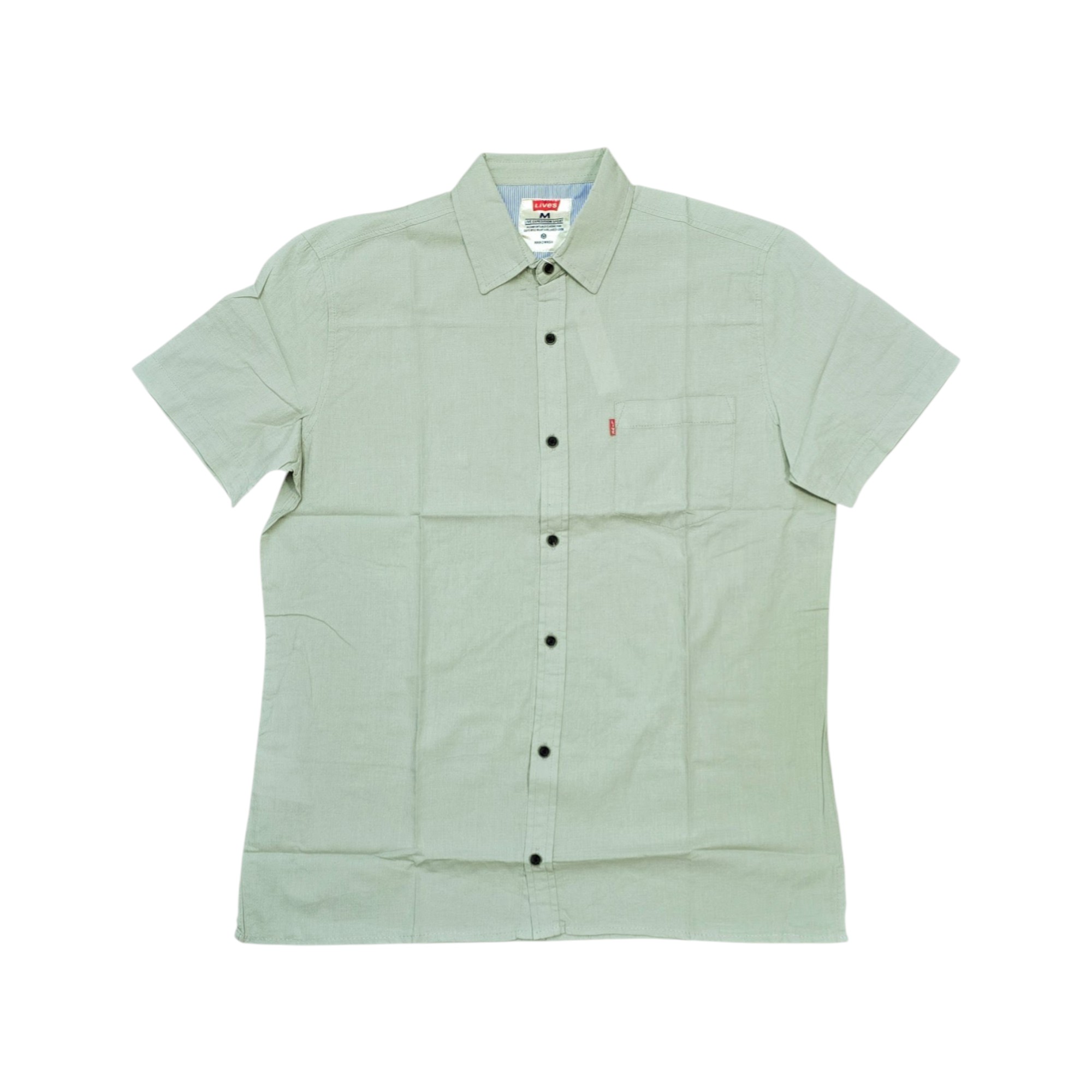 CAMISA MANGA CORTA TALLA 2XL - RF - COD45 - CLASSIC DEFAULT - CUELLO FRANCES BASIC - VERDE OLIVO