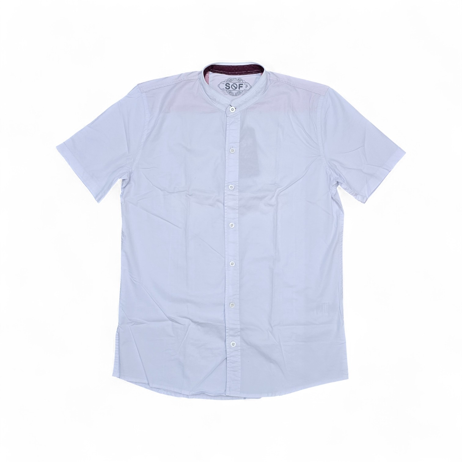 CAMISA MANGA CORTA TALLA 2XL - COD36 - CUELLO CHINO/MAO - BLANCO/CONCHO VINO
