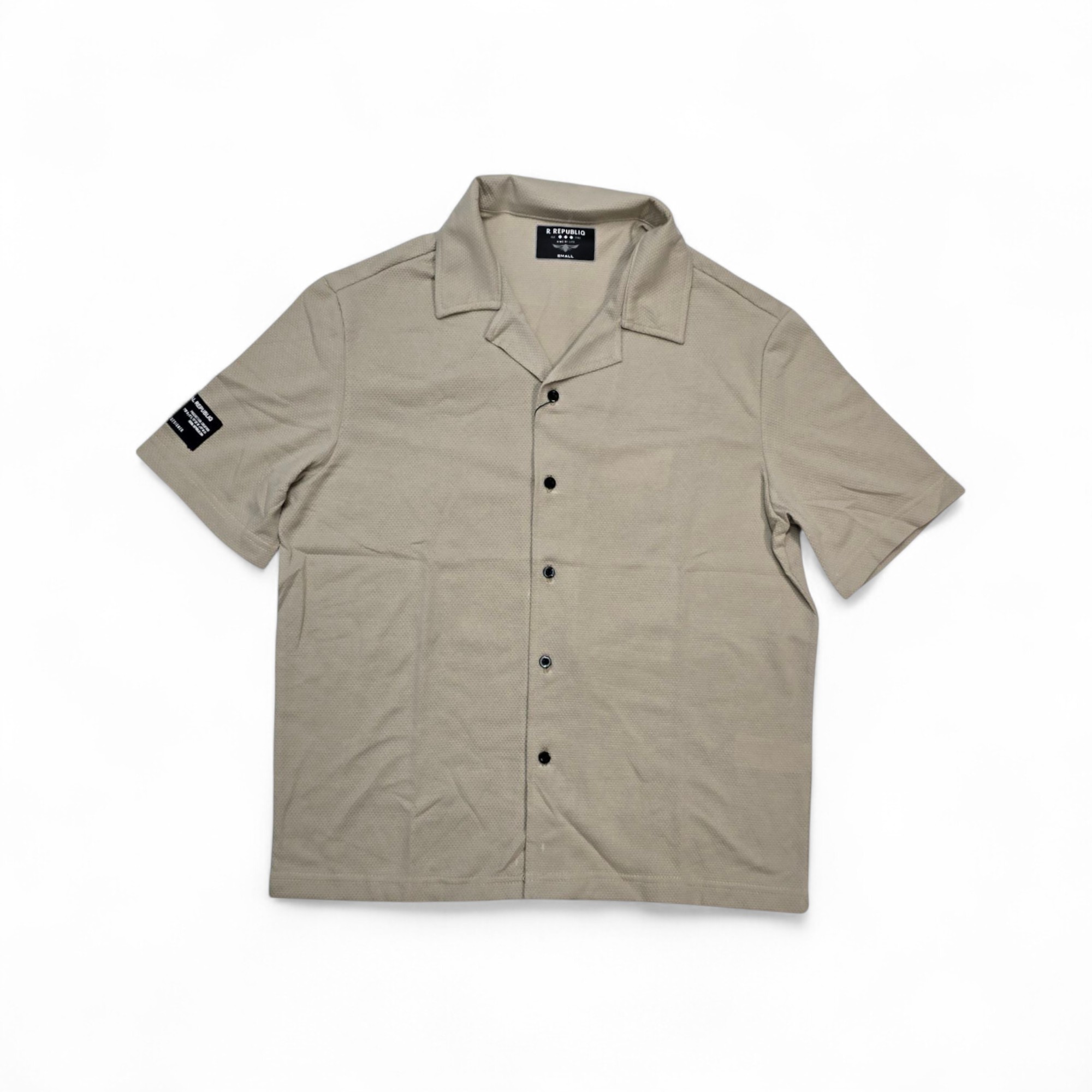 CAMISA MANGA CORTA TALLA 2XL - UB - COD25 - REG. FIT /H06 - TEXTURE BASIC - 2 - BEIGE OSCURO