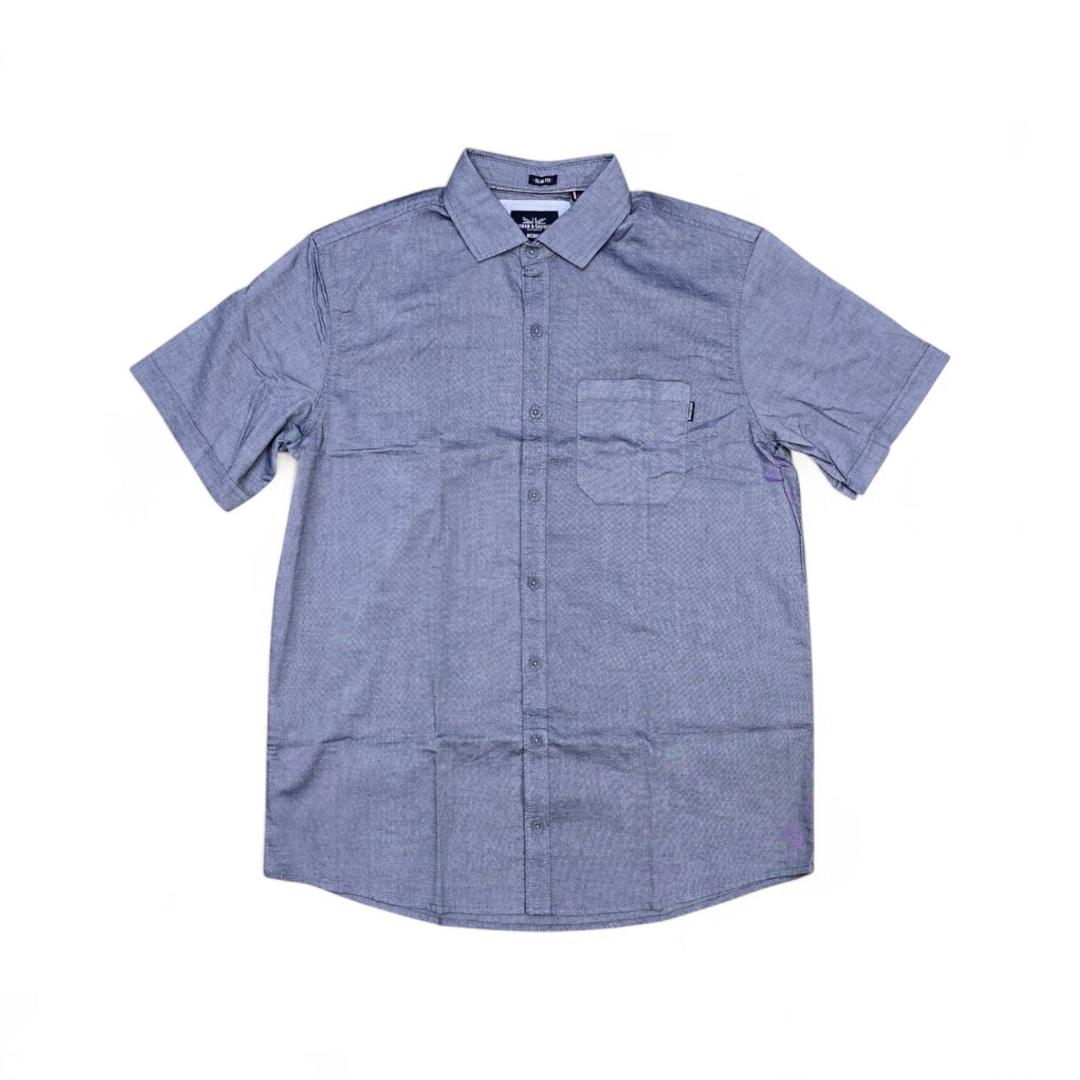 CAMISA MANGA CORTA TALLA 3XL - RF - COD11 - OXFORD BOSTON - CUELLO FRANCES BASIC  STYLE - AZUL JEANS (AZUL OSCURO)