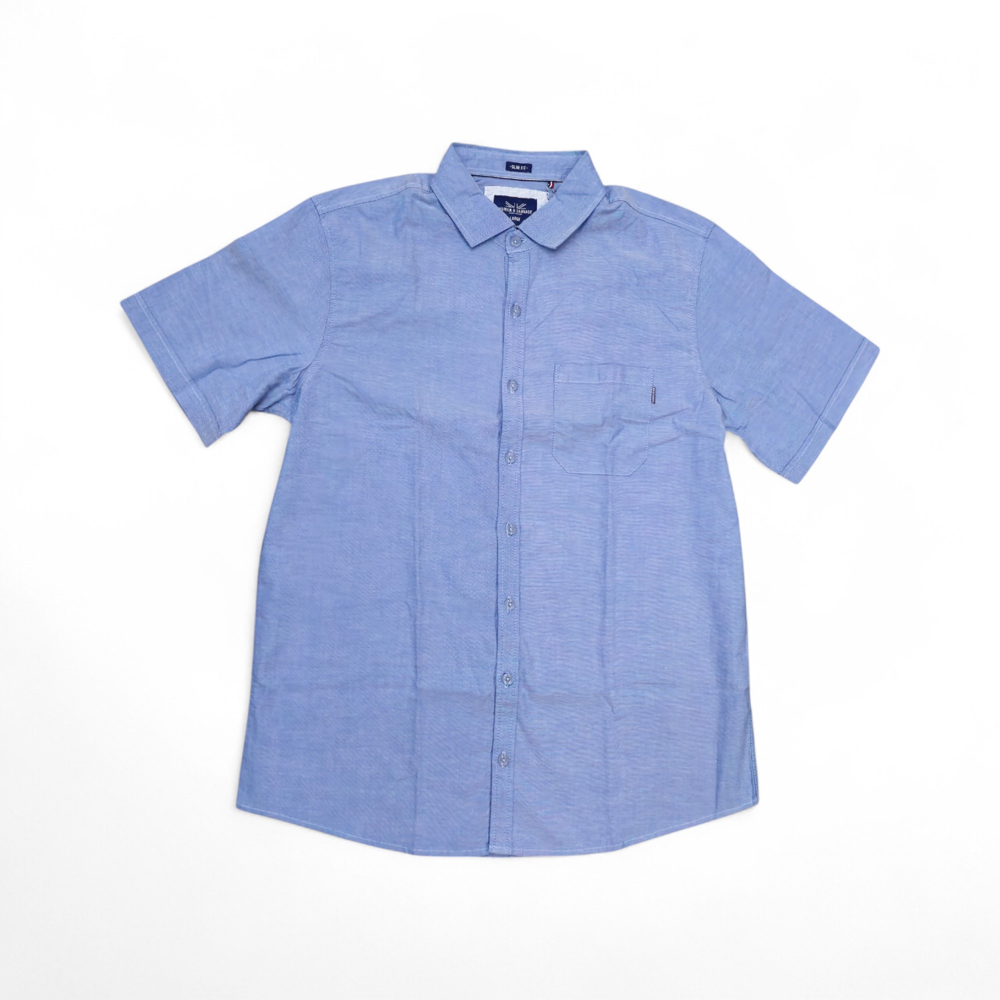 CAMISA MANGA CORTA TALLA 3XL - RF - COD11 - OXFORD BOSTON - CUELLO FRANCES BASIC  STYLE - CELESTE JEANS (AZUL MEDIO)