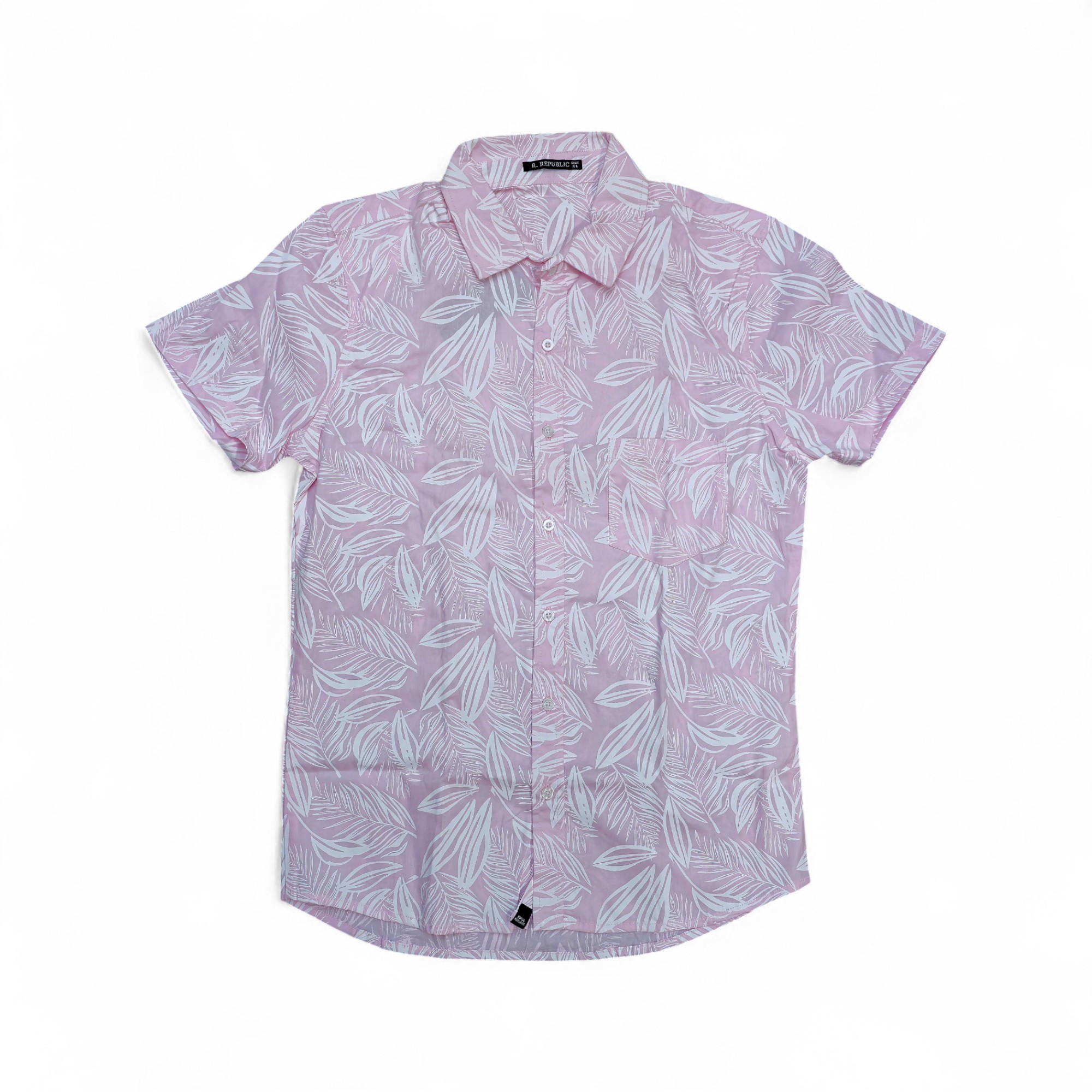 CAMISA MANGA CORTA TALLA  M -  ROYAL REPUBLIC - CUELLO FRANCES - ROSADA/BLANCO - HAWAIANA