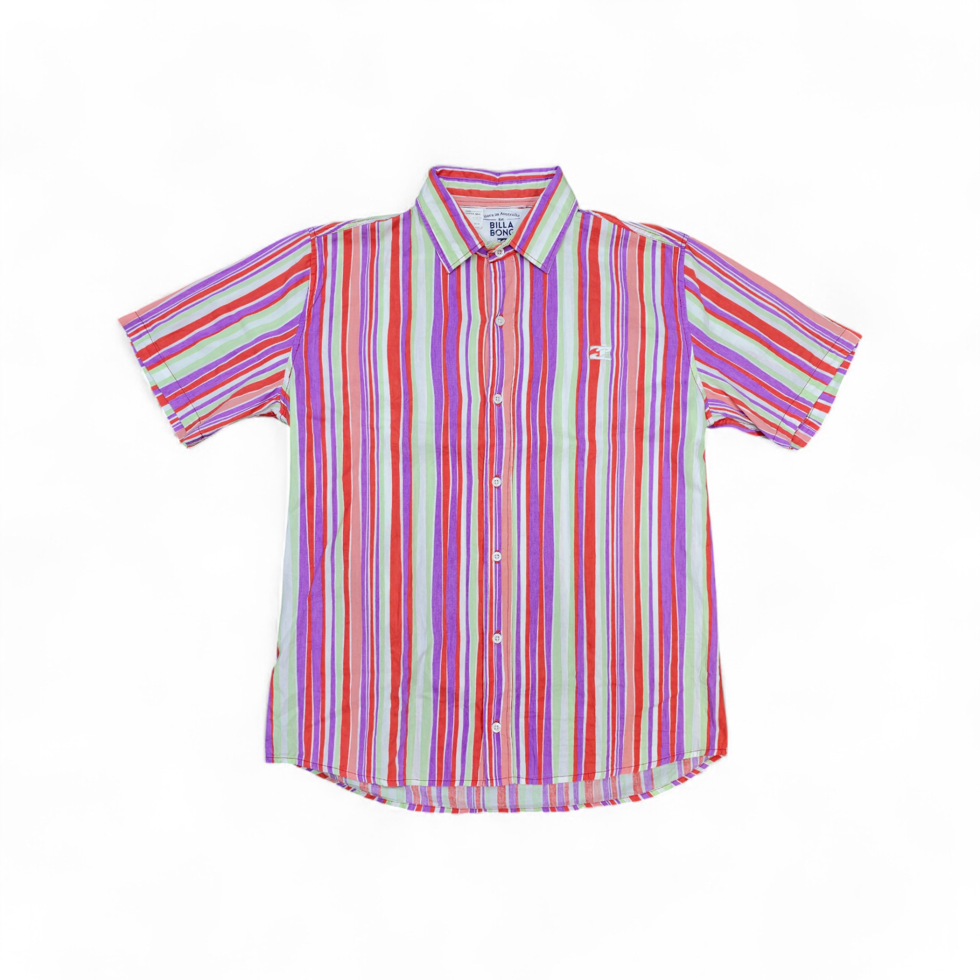 CAMISA MANGA CORTA TALLA L - BILLABONG - RAYAS VERDE MENTA/BL/LILA