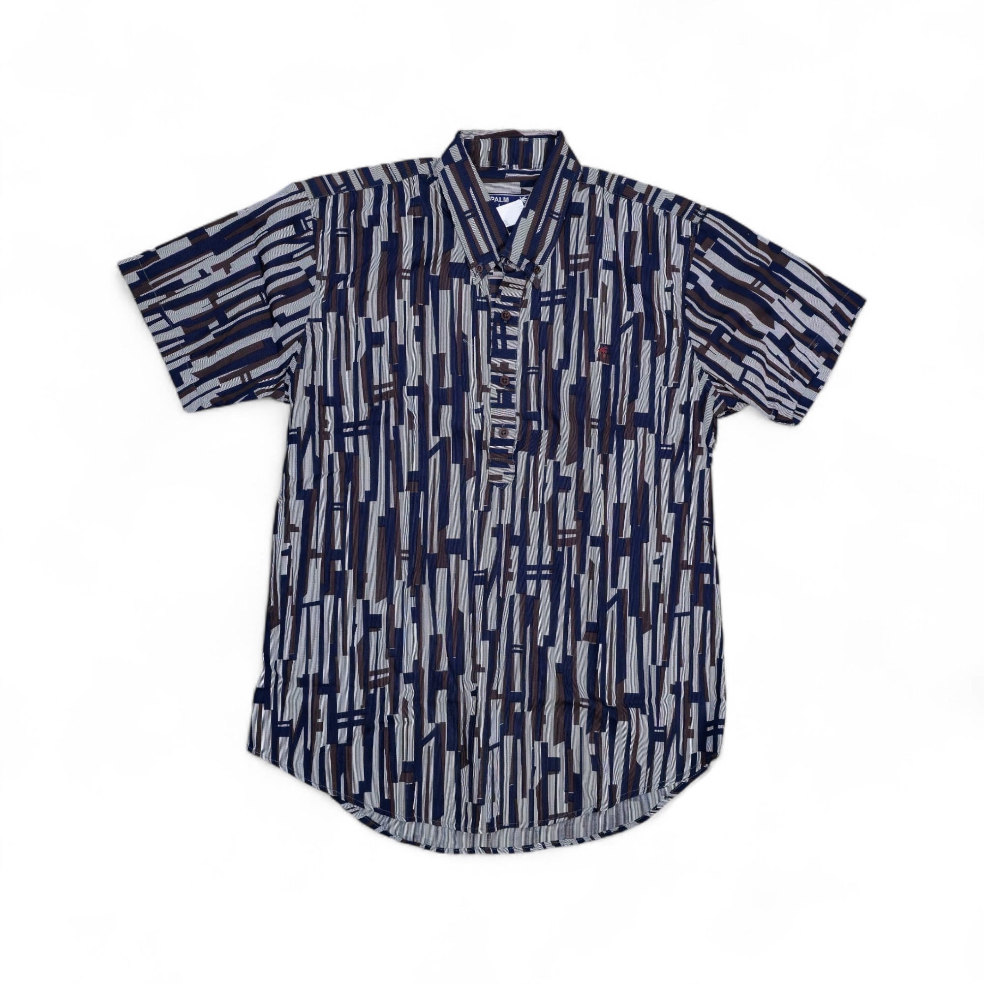 CAMISA MANGA CORTA TALLA L - PALM - CUELLO FRANCES - RYAS AZUL/CAFE