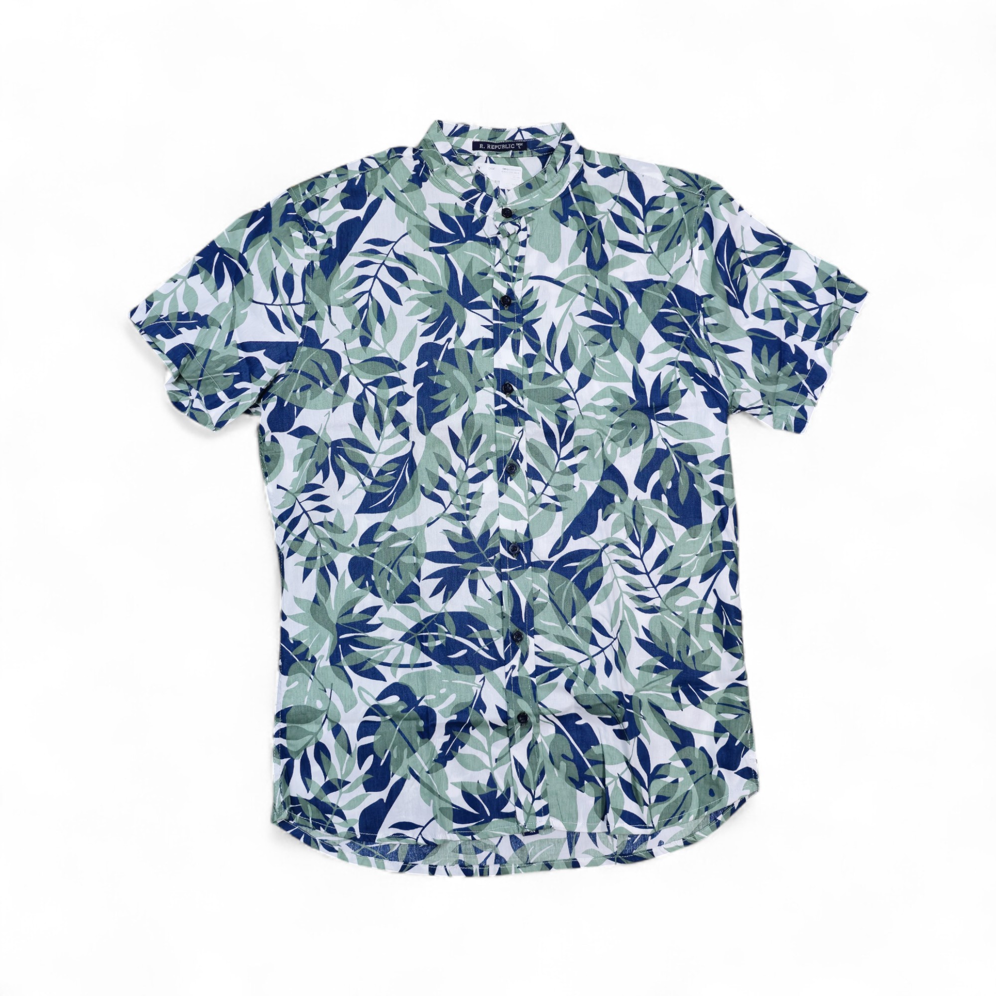 CAMISA MANGA CORTA TALLA L - ROYAL REPUBLIC - CUELLO FRANCES - VERDE/AZUL/BLANCO - HAWAIANA