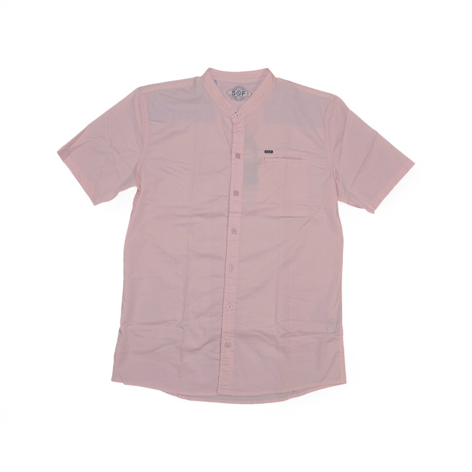 CAMISA MANGA CORTA TALLA L - COD36 - CUELLO CHINO/MAO - ROSADO/BOLSILLO PERDIDO/IMP. 3D