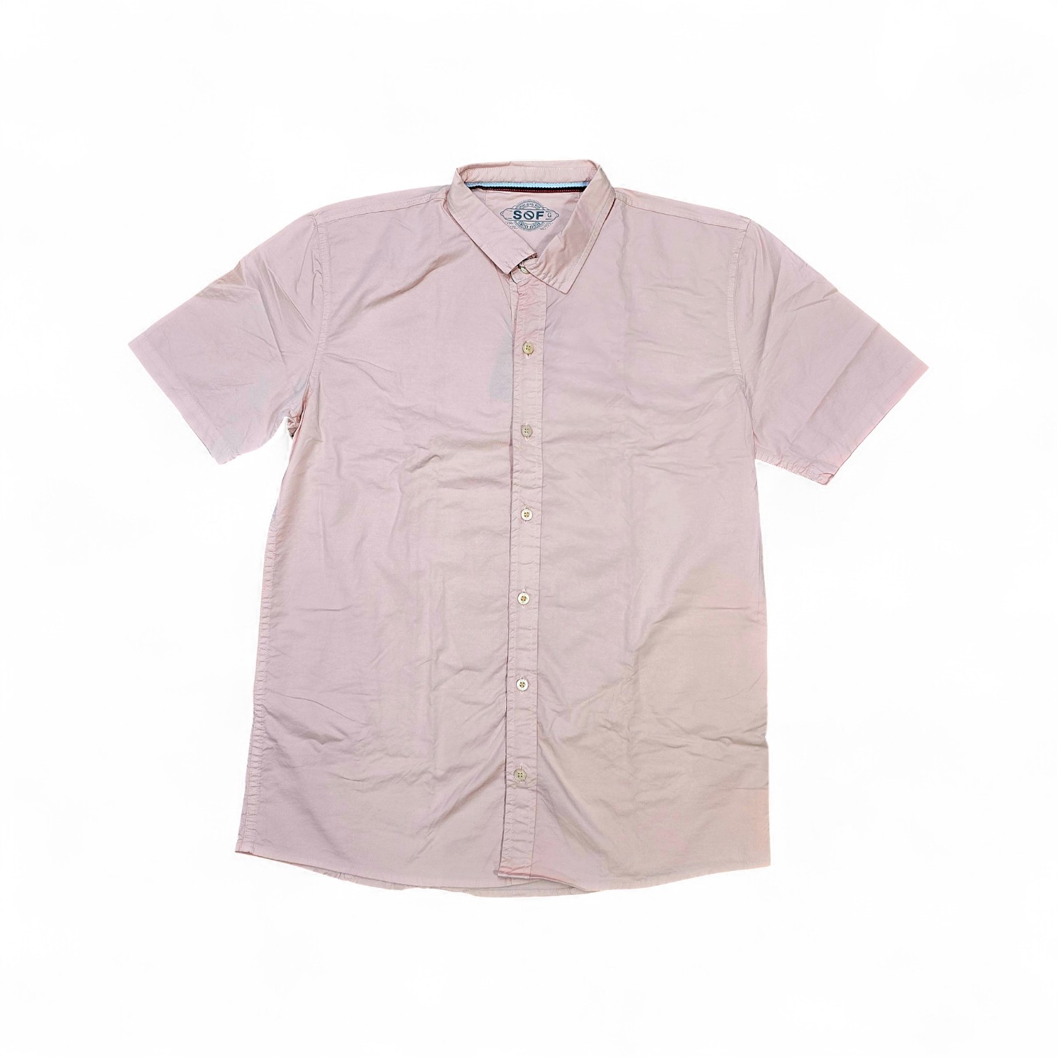 CAMISA MANGA CORTA TALLA L - COD36 - CUELLO FRANCES - PALO ROSA/RAYAS BL/AZUL/ROJO