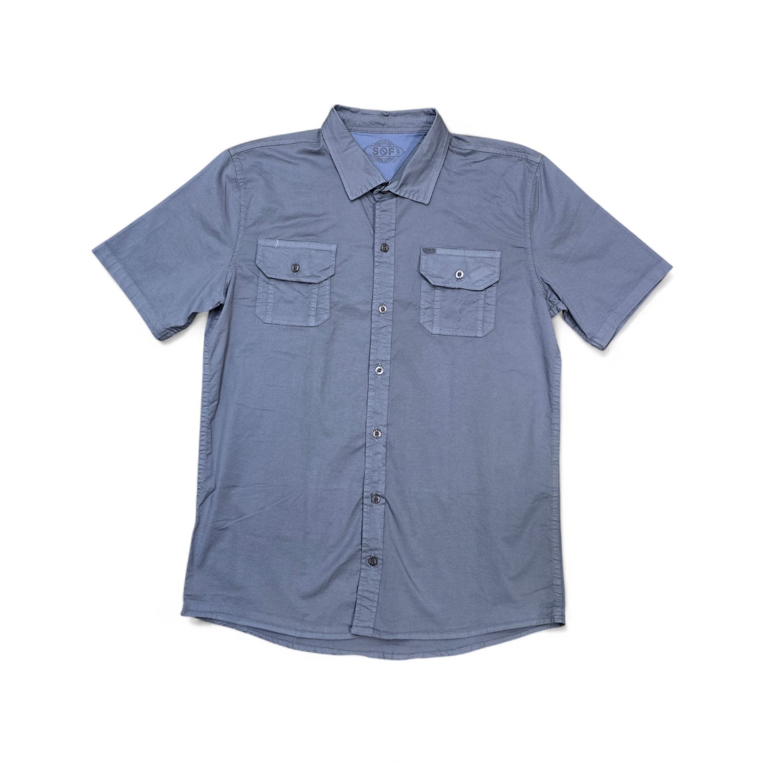 CAMISA MANGA CORTA TALLA L - COD36 - CUELLO FRANCES - PLOMO/BOLSILLOS