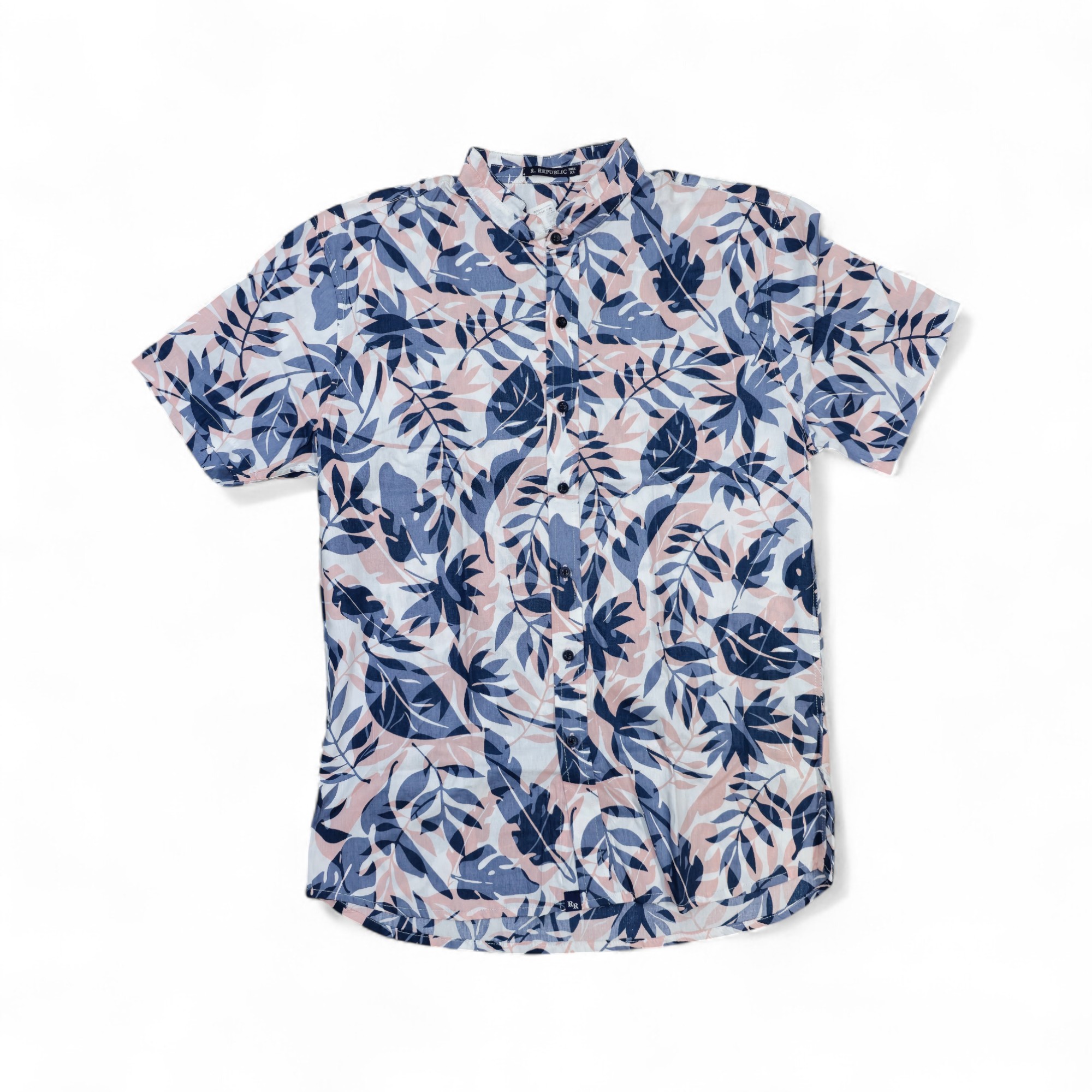 CAMISA MANGA CORTA TALLA M -  HOOSTER - CUELLO FRANCES - AZUL/ROSADA/BLANCO - HAWAIANA