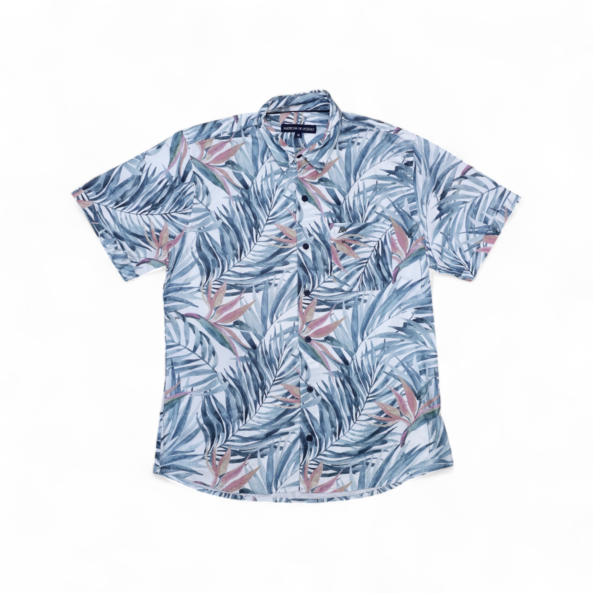 CAMISA MANGA CORTA TALLA M - AMERICAN POSTALE - CUELLO FRANCES - BLANCA /AZUL//CAFE