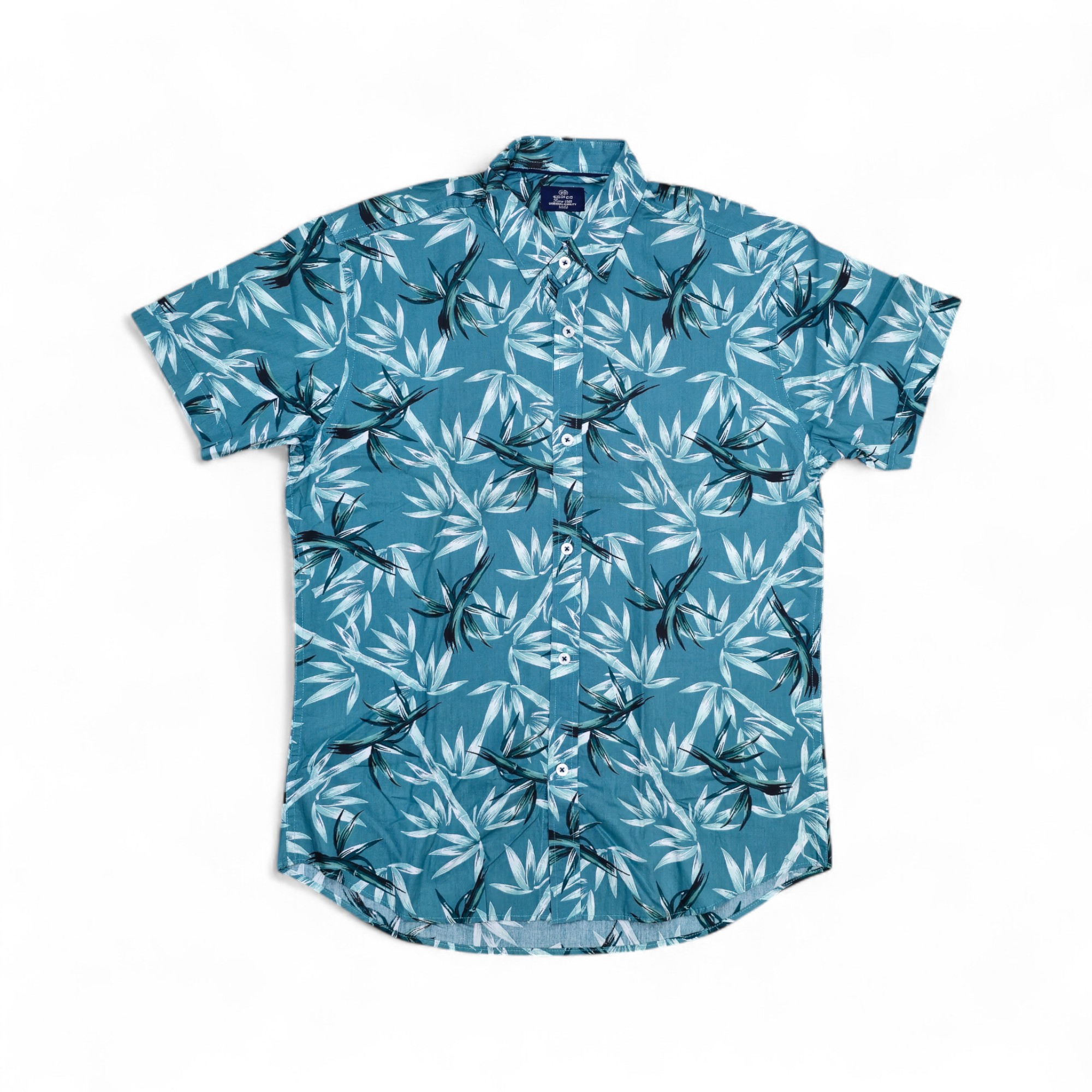 CAMISA MANGA CORTA TALLA M - EGIPCIO - CUELLO FRANCES - PALMITAS BLANCA/VERDE