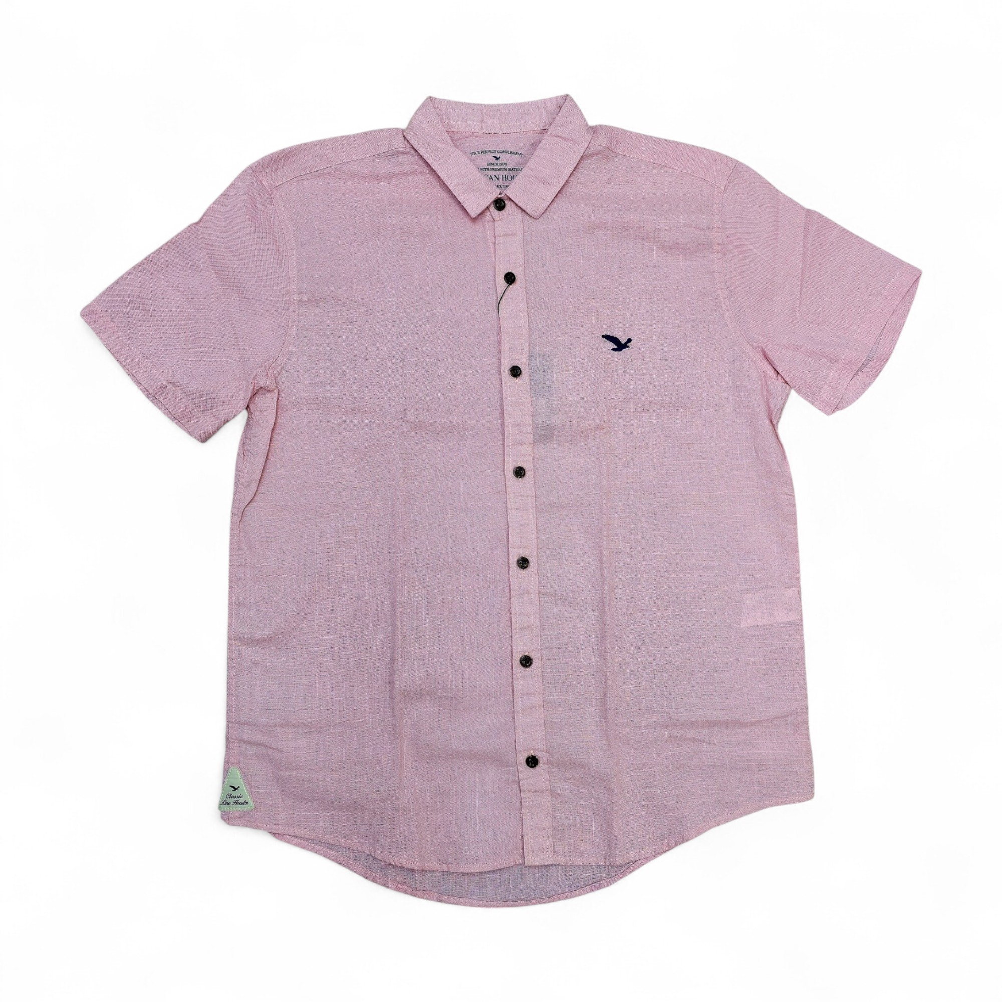 CAMISA MANGA CORTA TALLA M - HOOSTER - CUELLO CHINO / MAO - ROSADA