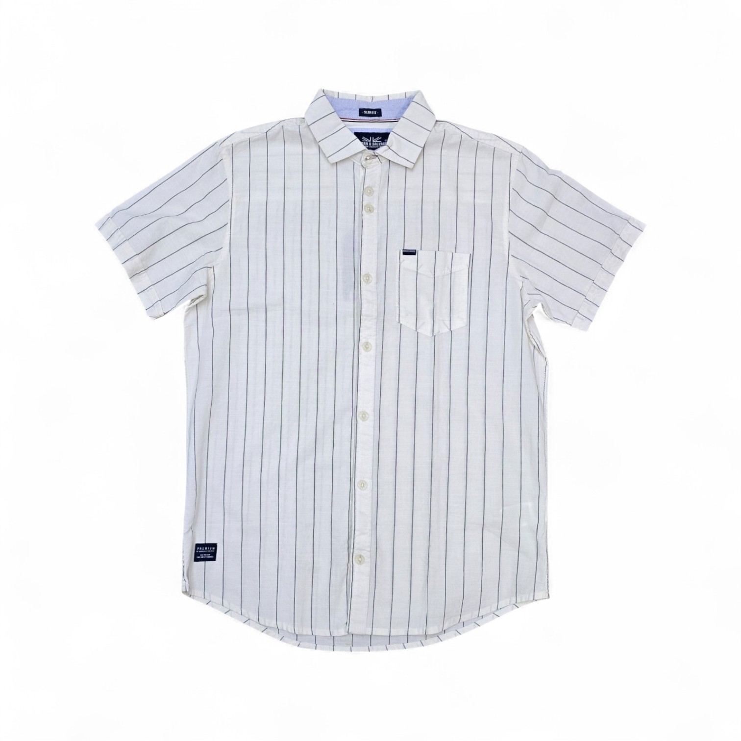CAMISA MANGA CORTA TALLA M - HUM11 - CMC001-013 - BL RAYAS NEGRAS
