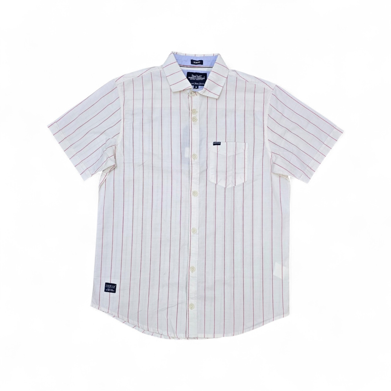 CAMISA MANGA CORTA TALLA M - HUM11 - CMC0014 - BL RAYAS ROJAS