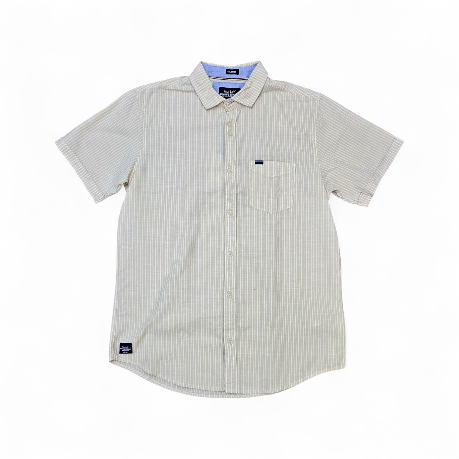 CAMISA MANGA CORTA TALLA M - HUM11 - CMC0021 - BEIGE RAYAS BL