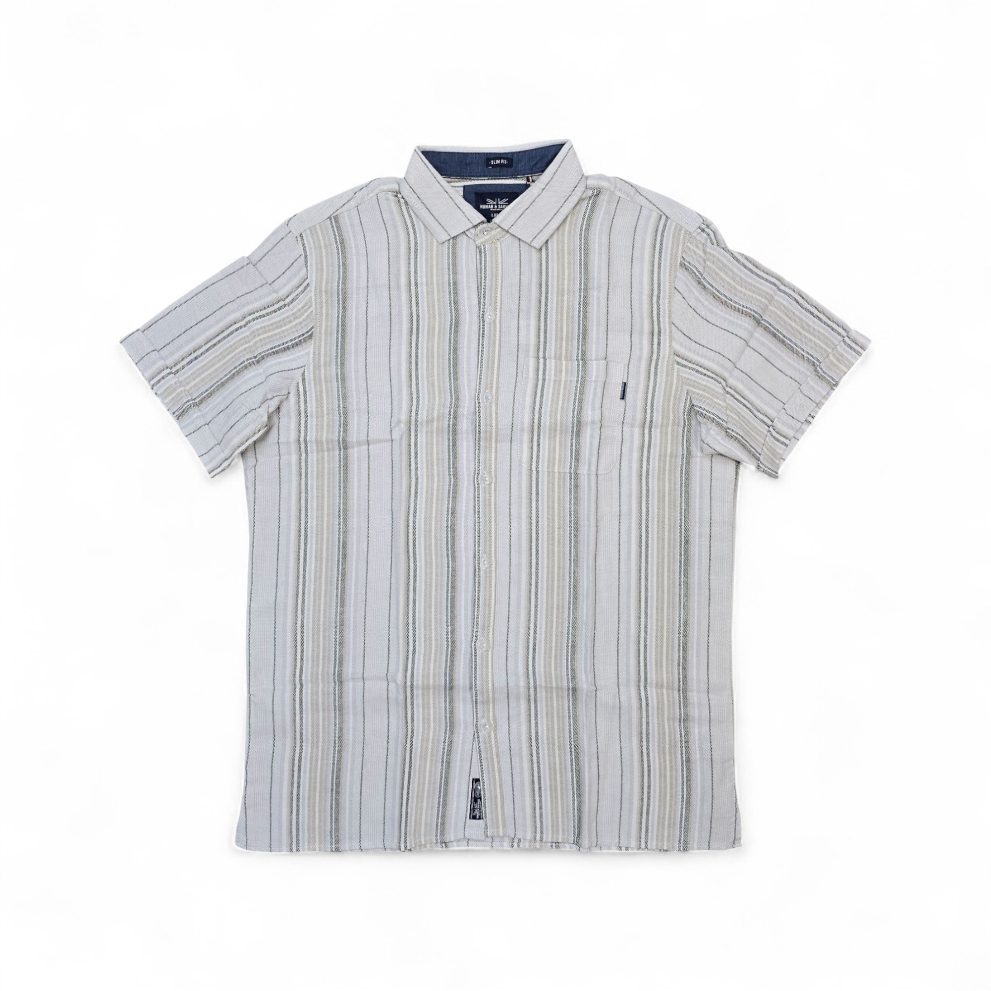 CAMISA MANGA CORTA TALLA M - RF - COD11 - LAIPUR - CUELLO FRANCES - GRIS/CAKI