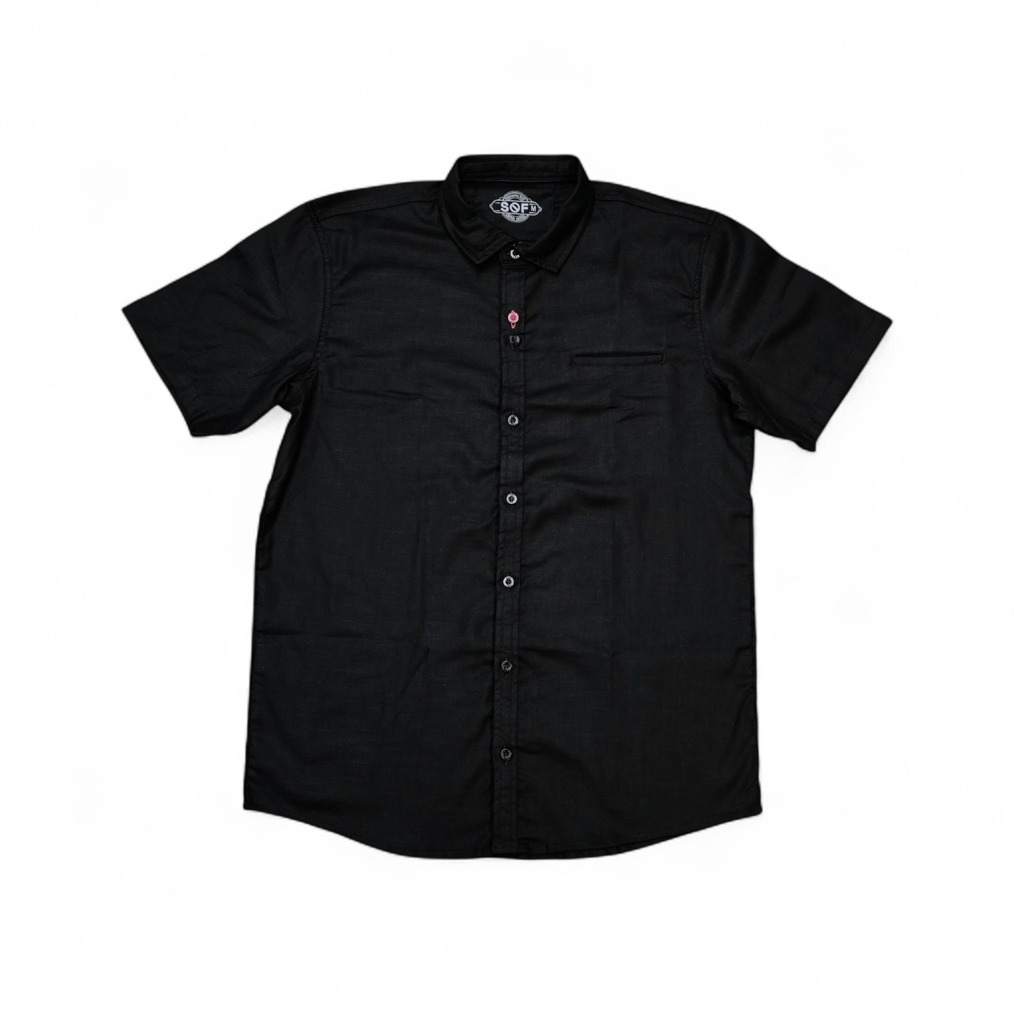 CAMISA MANGA CORTA TALLA M - RF - COD36 - ERICK LINO - CUELLO FRANCES LINO BASIC - NEGRO