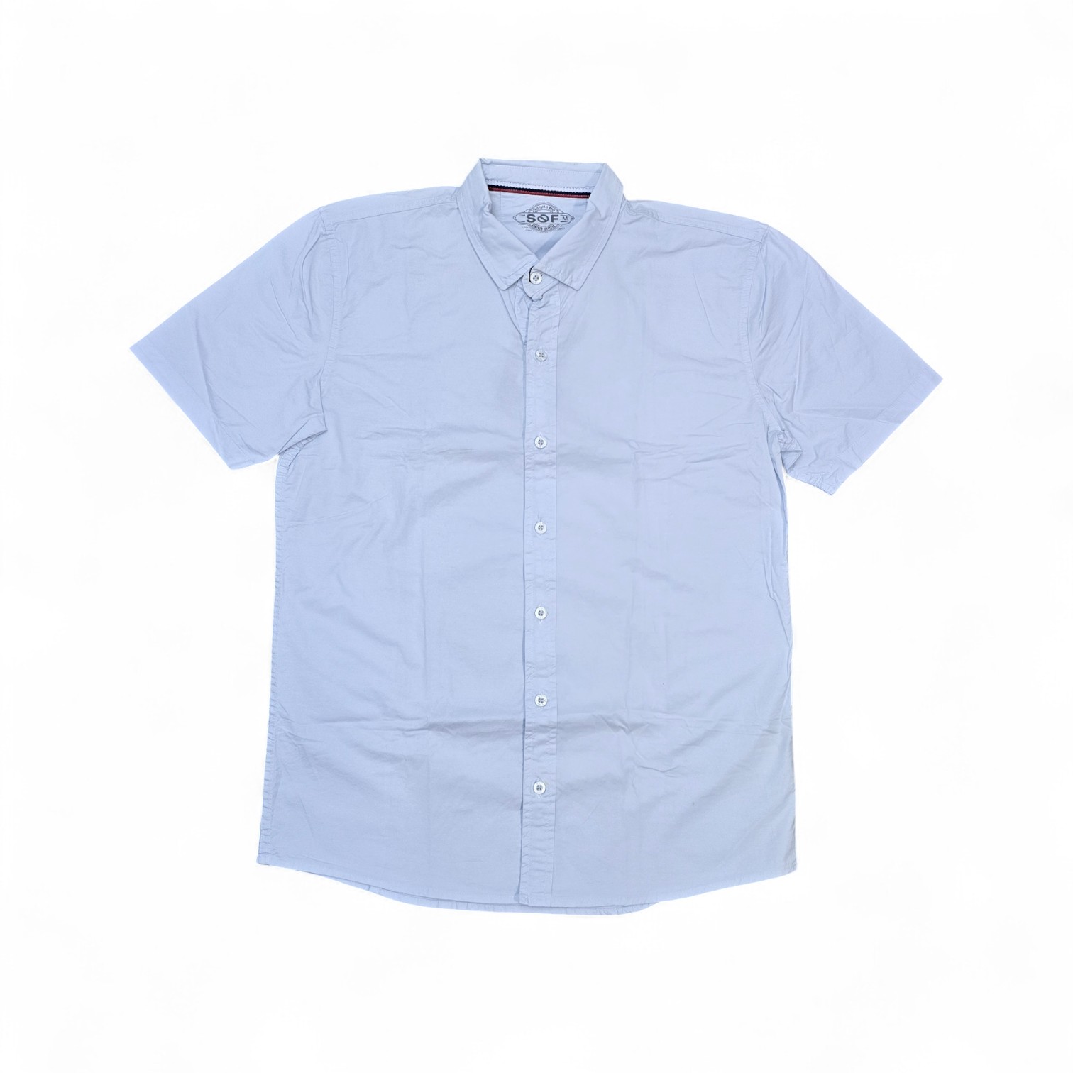CAMISA MANGA CORTA TALLA M - COD36 - CUELLO FRANCES - CELESTE PASTEL/RAYAS BL/AZUL/ROJO