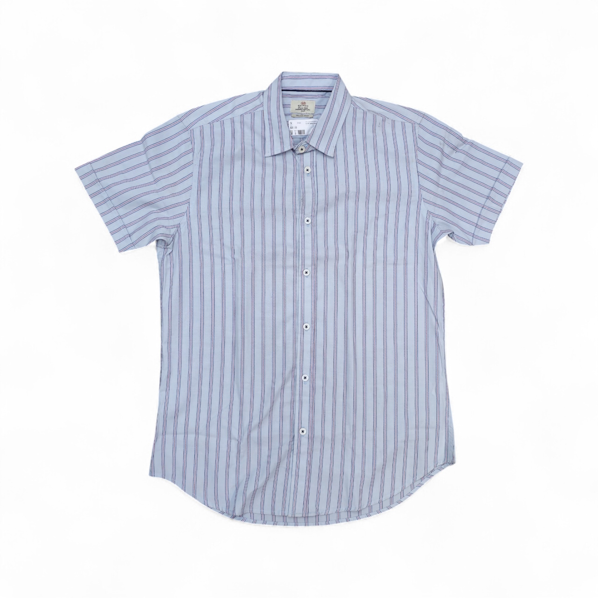 CAMISA MANGA CORTA TALLA S - EGIPCIO - CUELLO FRANCES - GRIS/RAYAS AZUL/ROJA