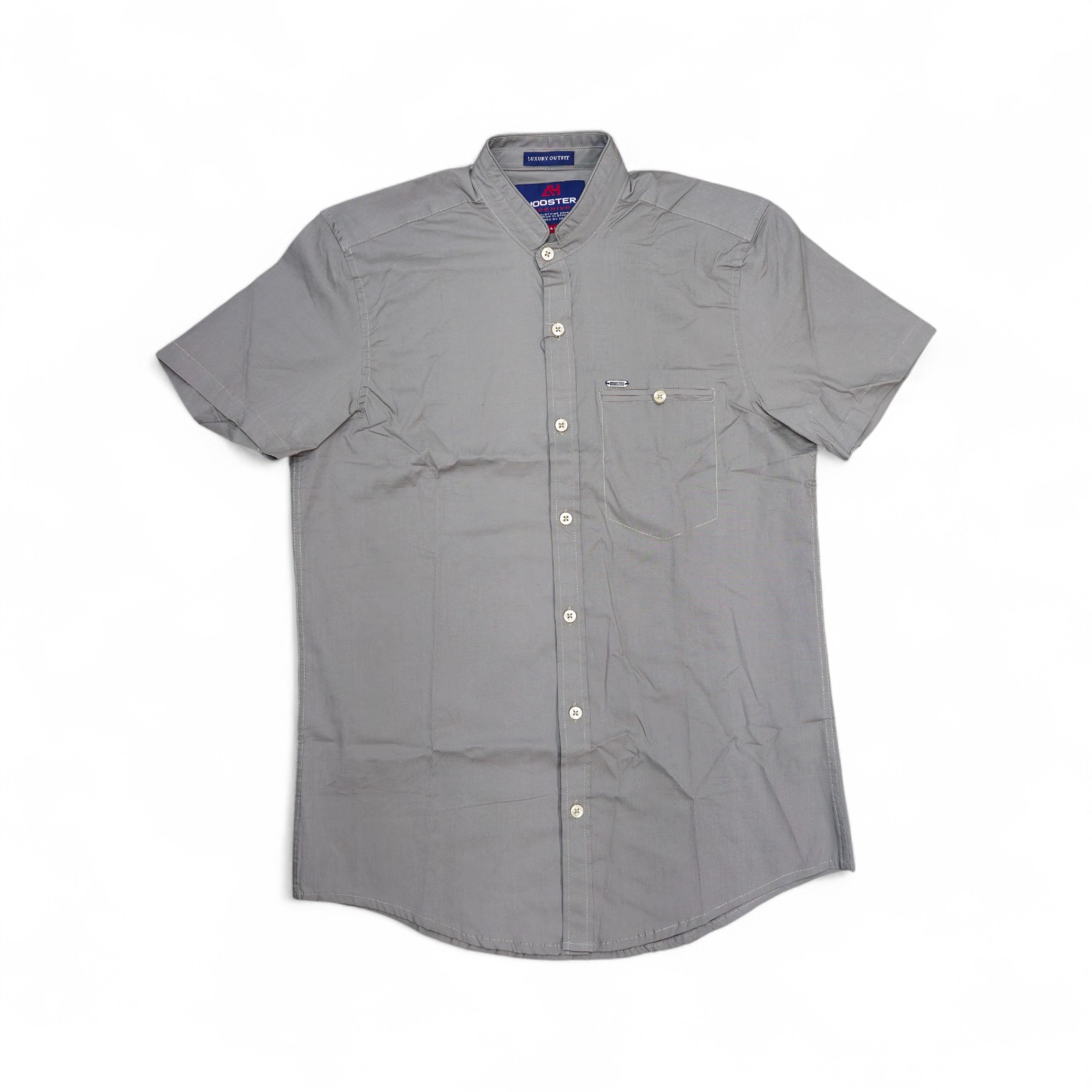 CAMISA MANGA CORTA TALLA S - HOOSTER - CUELLO CHINO / MAO - GRIS APLOMADO