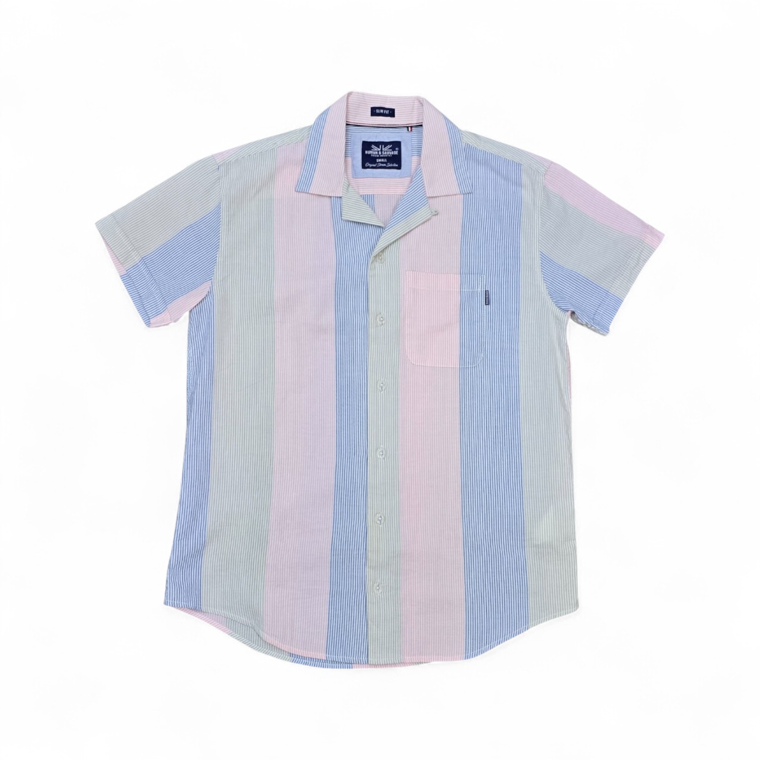 CAMISA MANGA CORTA TALLA S - HUM11 - CMC016-22180 - RAYAS AZUL/VERDE/ROSADSO