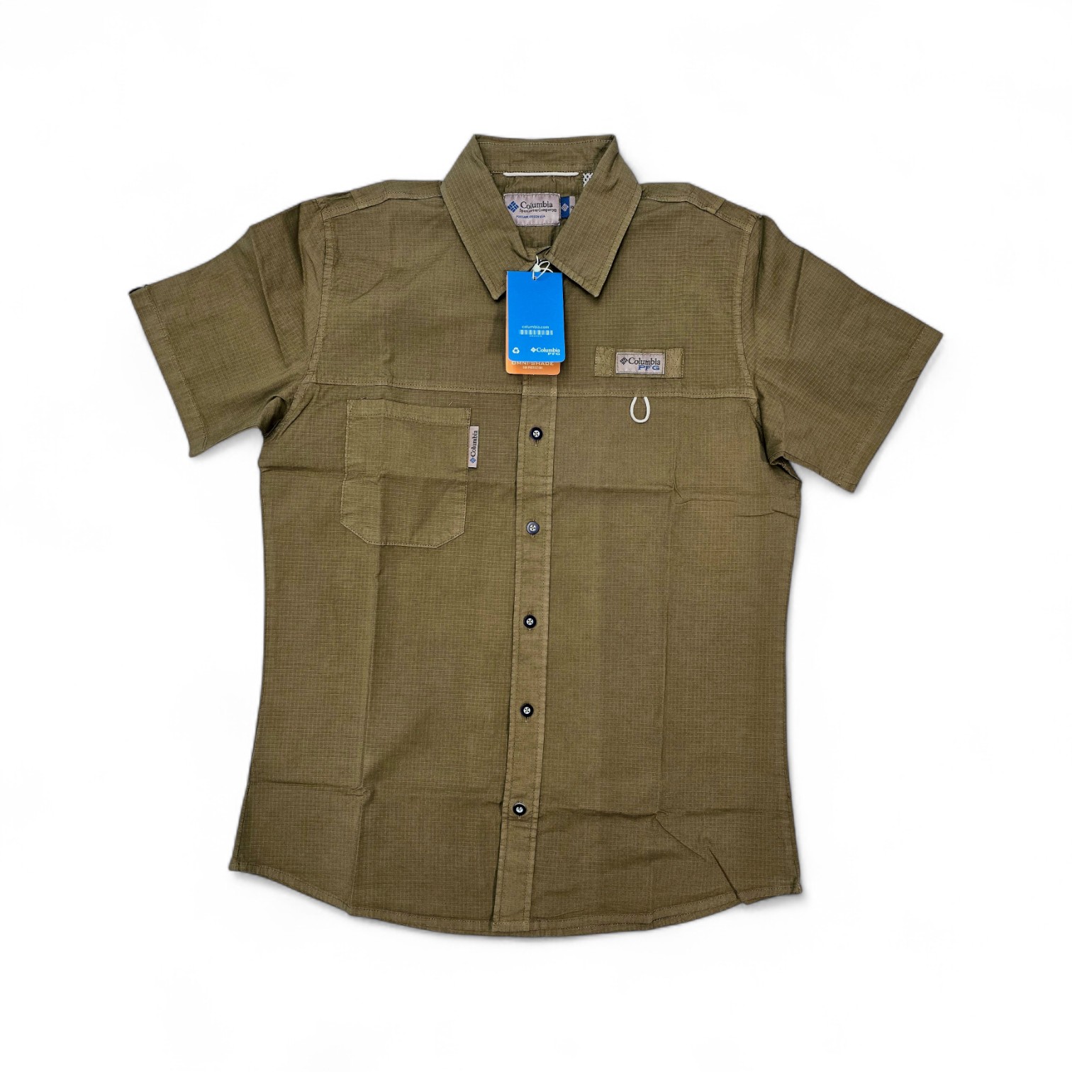 CAMISA MANGA CORTA TALLA S - RF - COD71 - PFG - OMNI / CUELLO FRANCES BASIC - CAFÉ CLARO/ GUABA