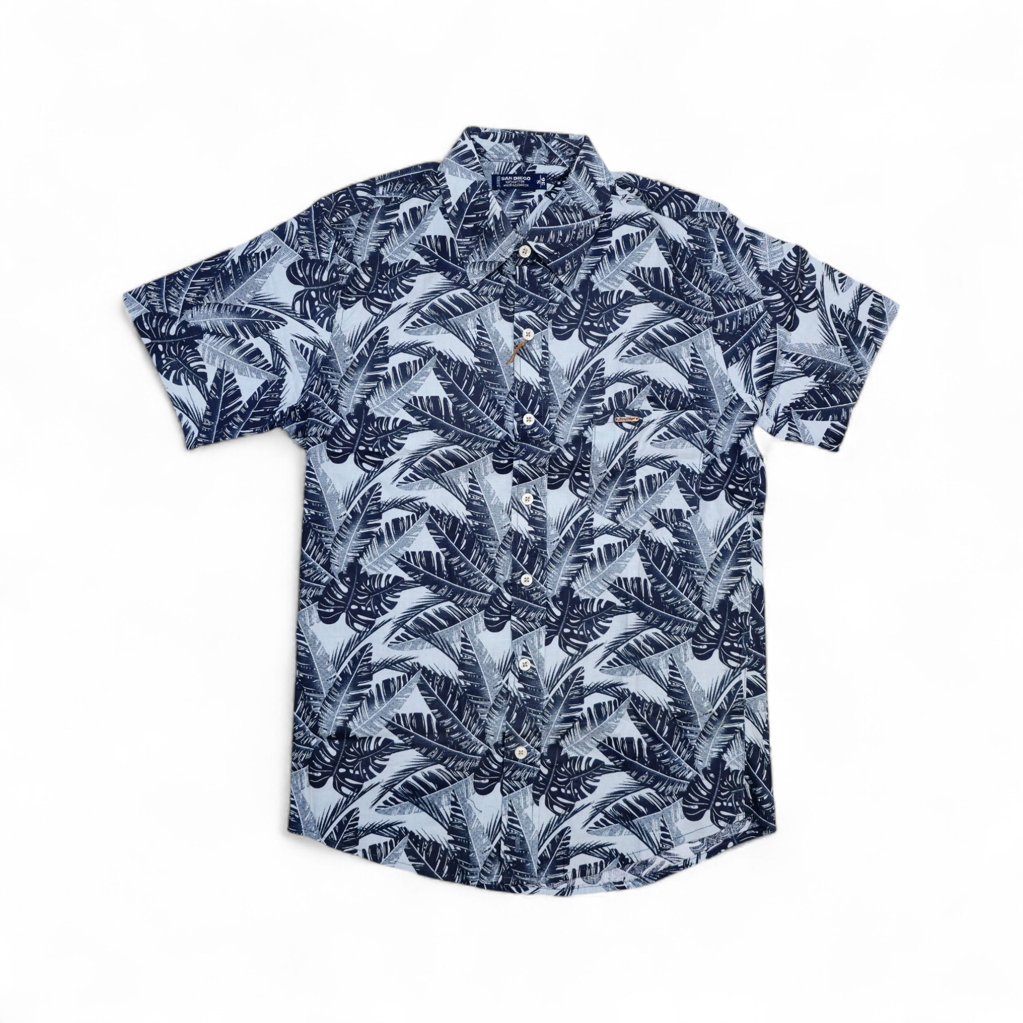 CAMISA MANGA CORTA TALLA S - SAN DIEGO - CUELLO FRANCES - CELESTE/AZUL MARINO