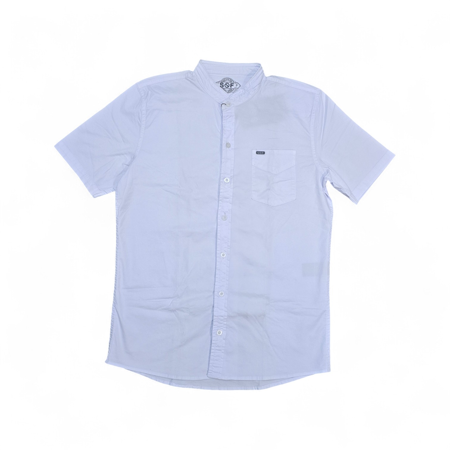 CAMISA MANGA CORTA TALLA S - COD36 - CUELLO CHINO/MAO - BLANCO/BOLSILLO/IMP. 3D