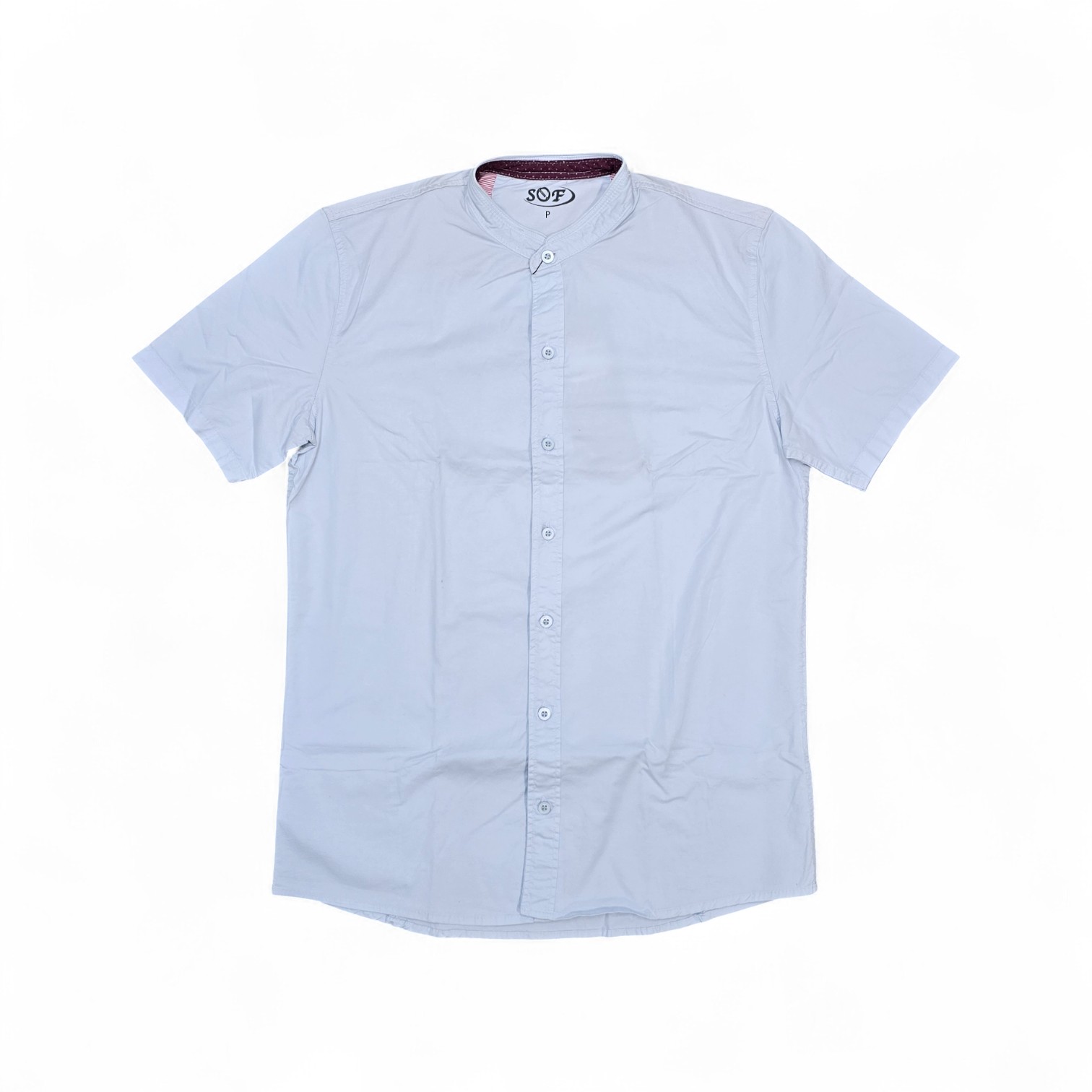 CAMISA MANGA CORTA TALLA S - COD36 - CUELLO CHINO/MAO - CELESTE PASTEL/CONCHO VINO