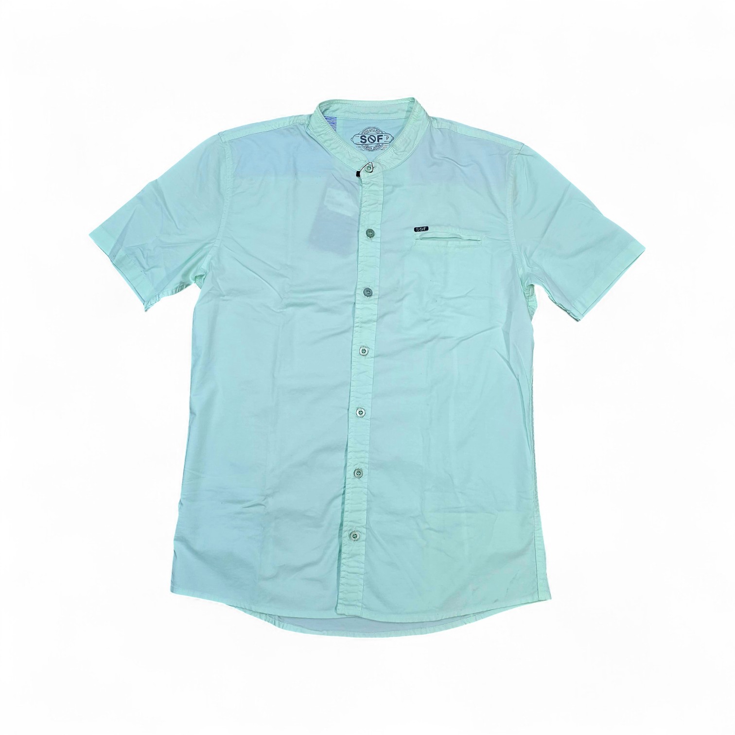 CAMISA MANGA CORTA TALLA S - COD36 - CUELLO CHINO/MAO - VERDE MENTA/BOLSILLO PERDIDO/IMP. 3D