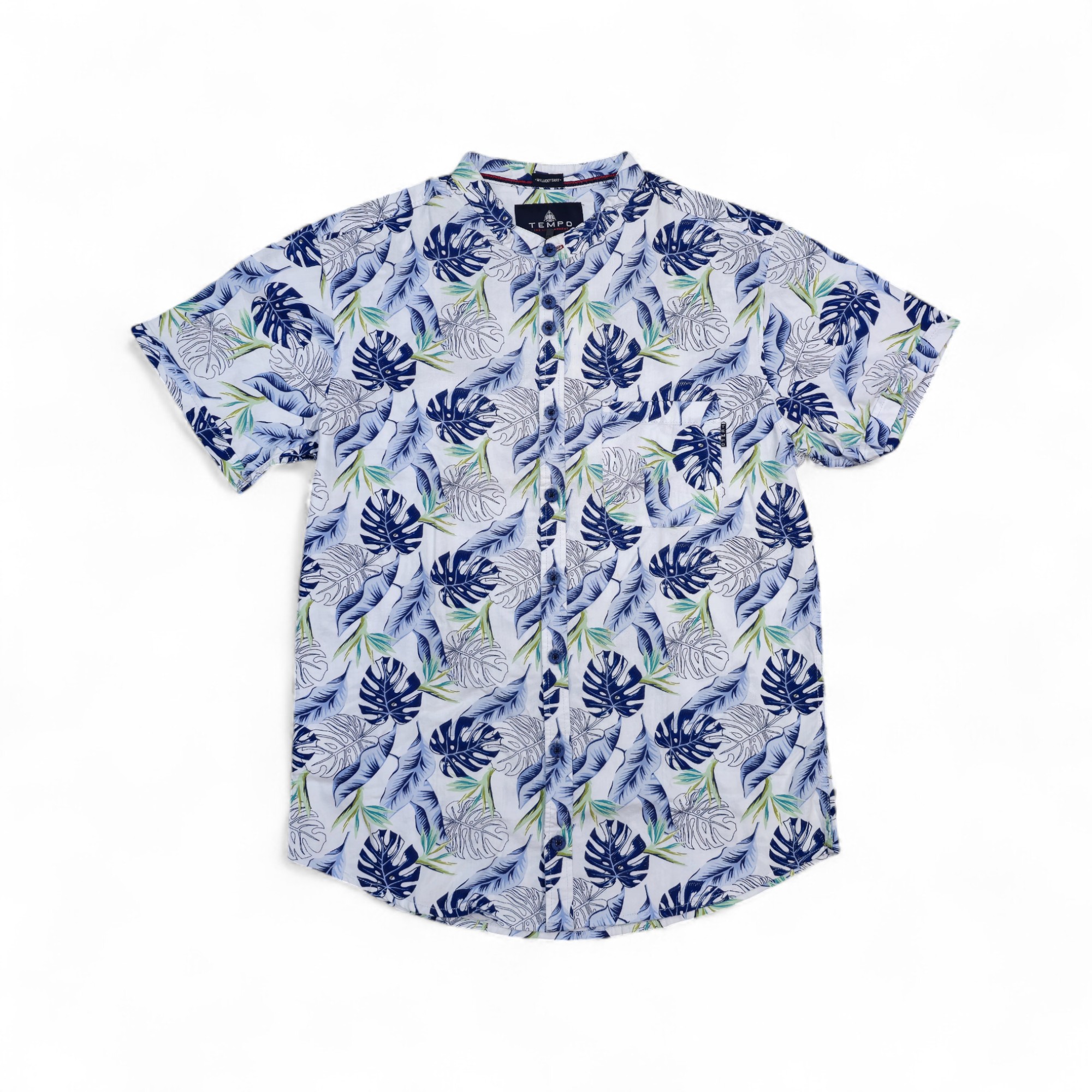 CAMISA MANGA CORTA TALLA S - TEMPO - CUELLO CHINO / MAO - BLANCO/AZUL/VERDE