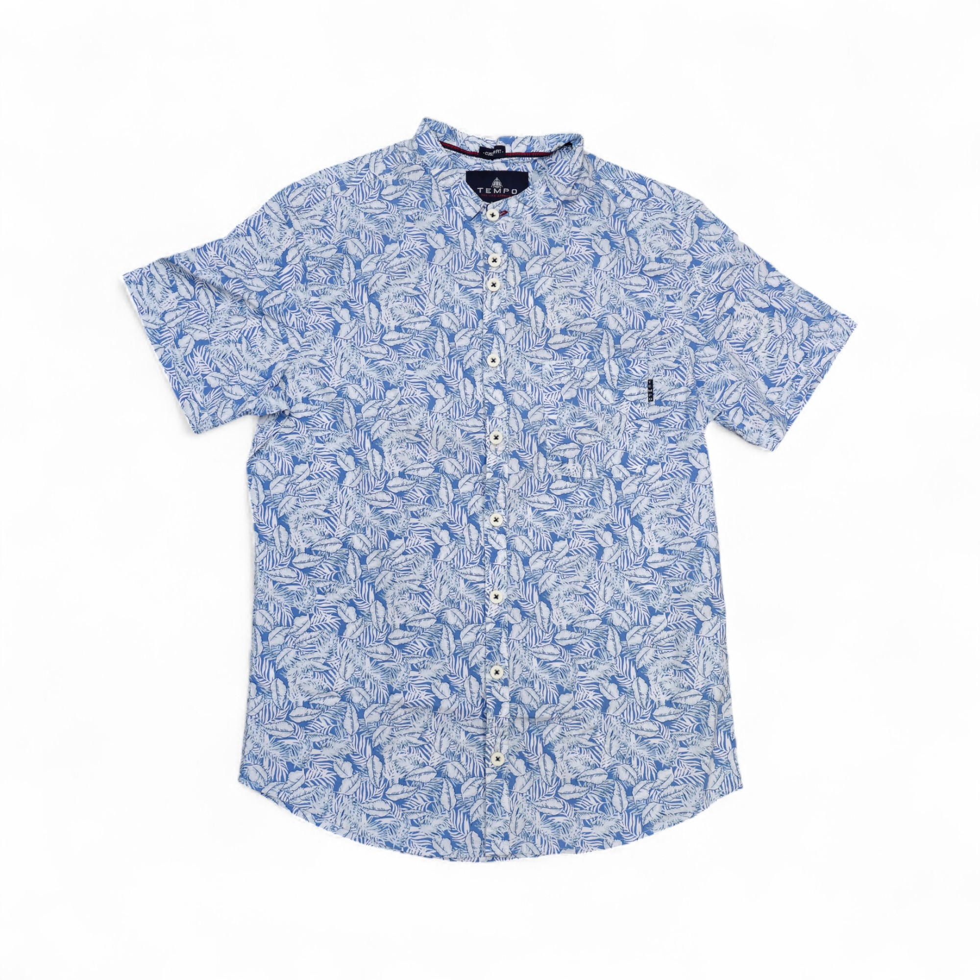 CAMISA MANGA CORTA TALLA S - TEMPO - CUELLO CHINO / MAO - CELESTE