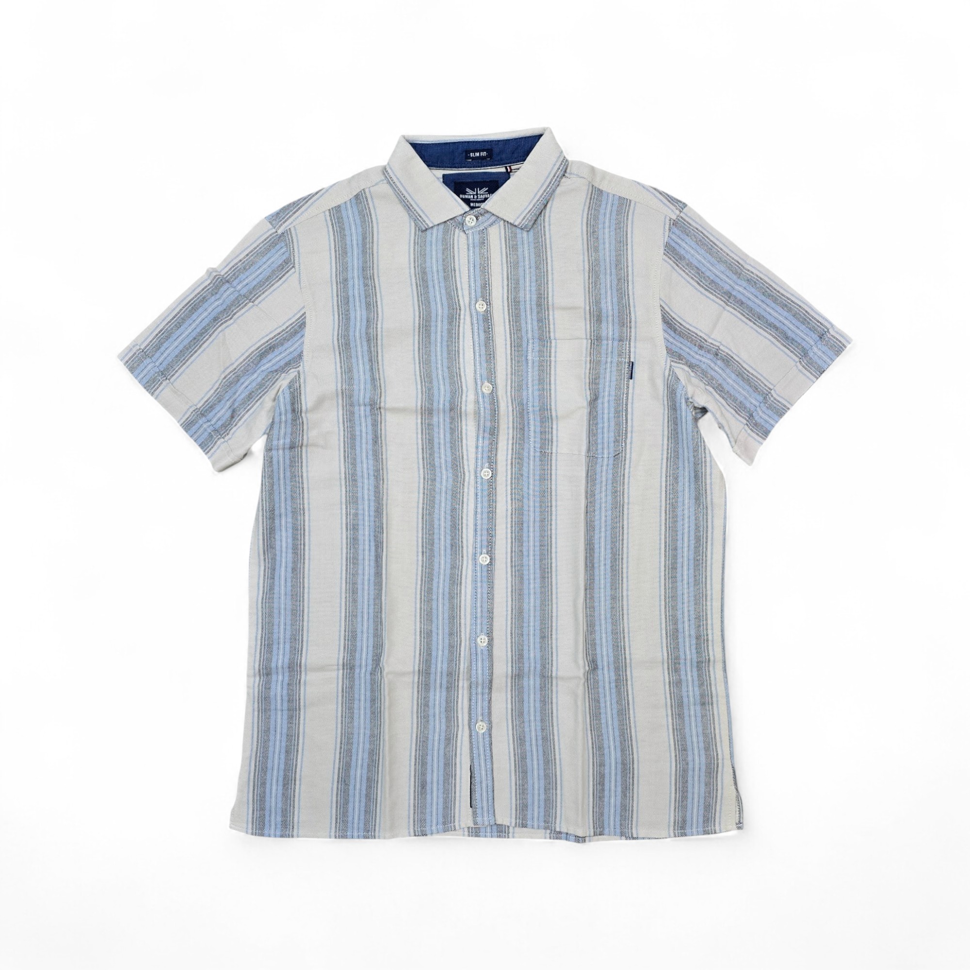 CAMISA MANGA CORTA TALLA XL - RF - COD11 - LAIPUR - CUELLO FRANCES - BEIGE/AZUL