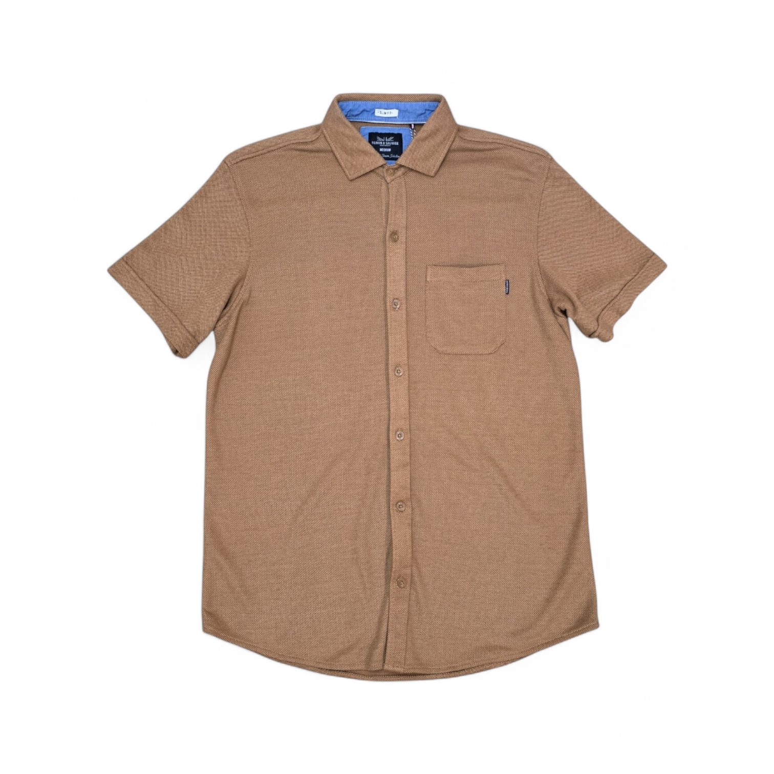 CAMISA MANGA CORTA TALLA XL - RF - COD11 - PIQUE RESINADO - CUELLO FRANCES BASIC  STYLE - CAFÉ (TOFFE)