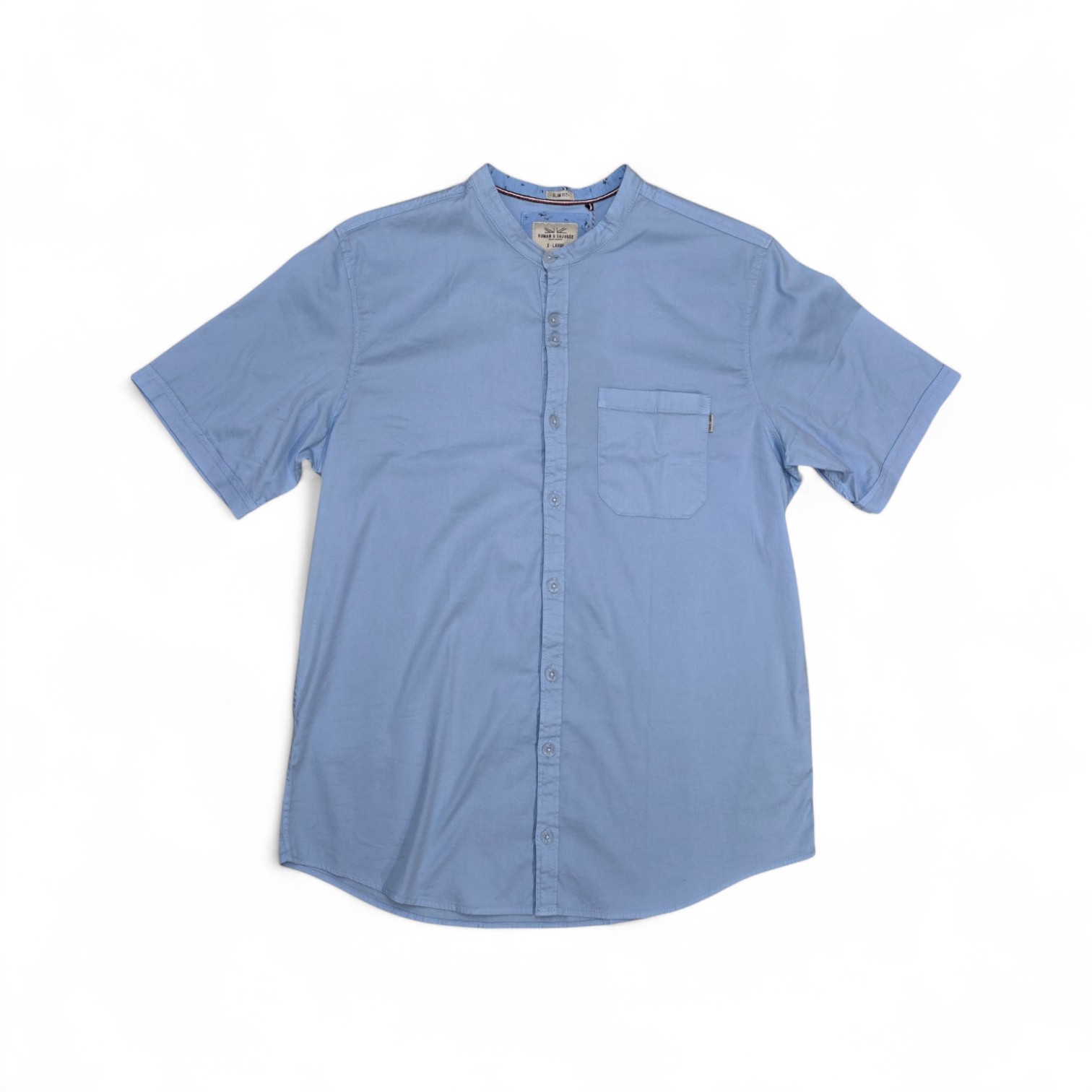 CAMISA MANGA CORTA TALLA XL - RF - COD11 - SARGA APT - CUELLO CHINO / MAO BASIC  STYLE - CELESTE JOSEFINA (CELESTE)