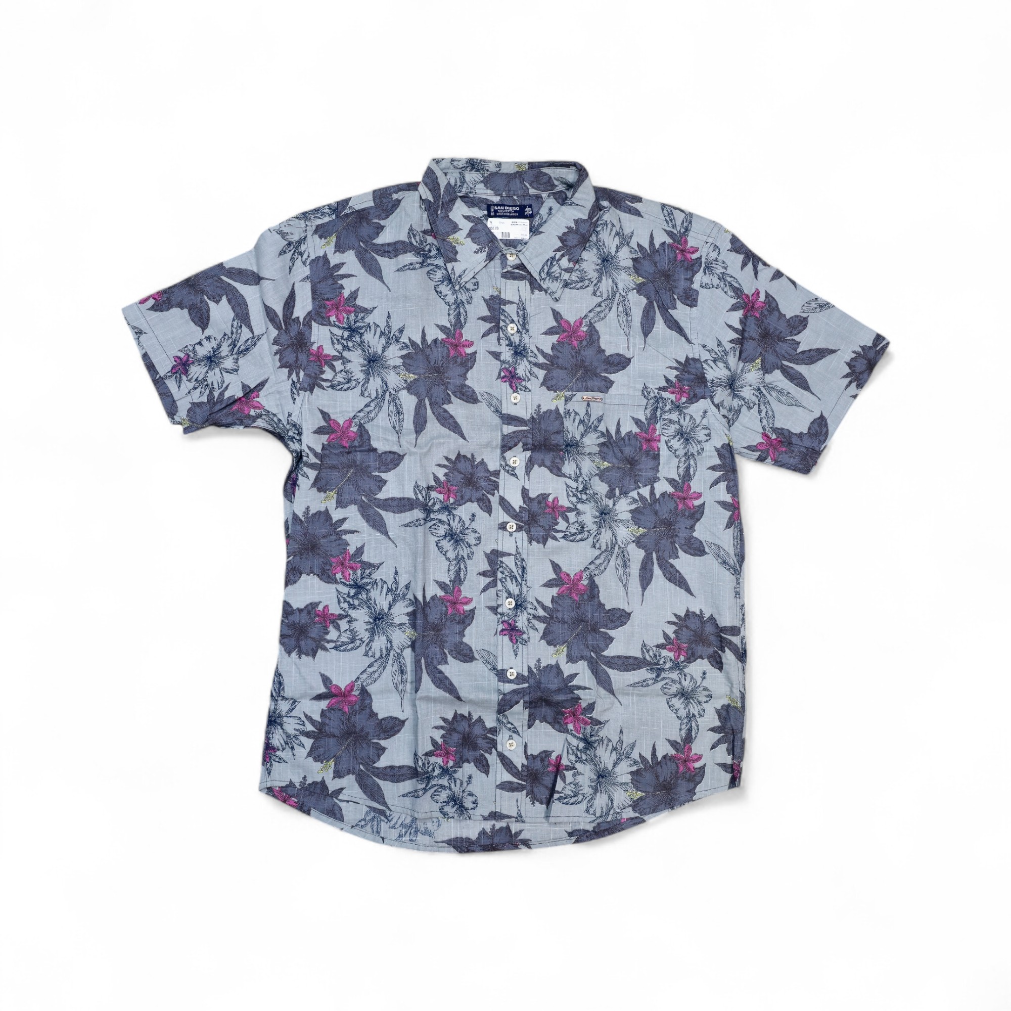 CAMISA MANGA CORTA TALLA XL - SAN DIEGO - CUELLO FRANCES - PLOMO/FUSSIA