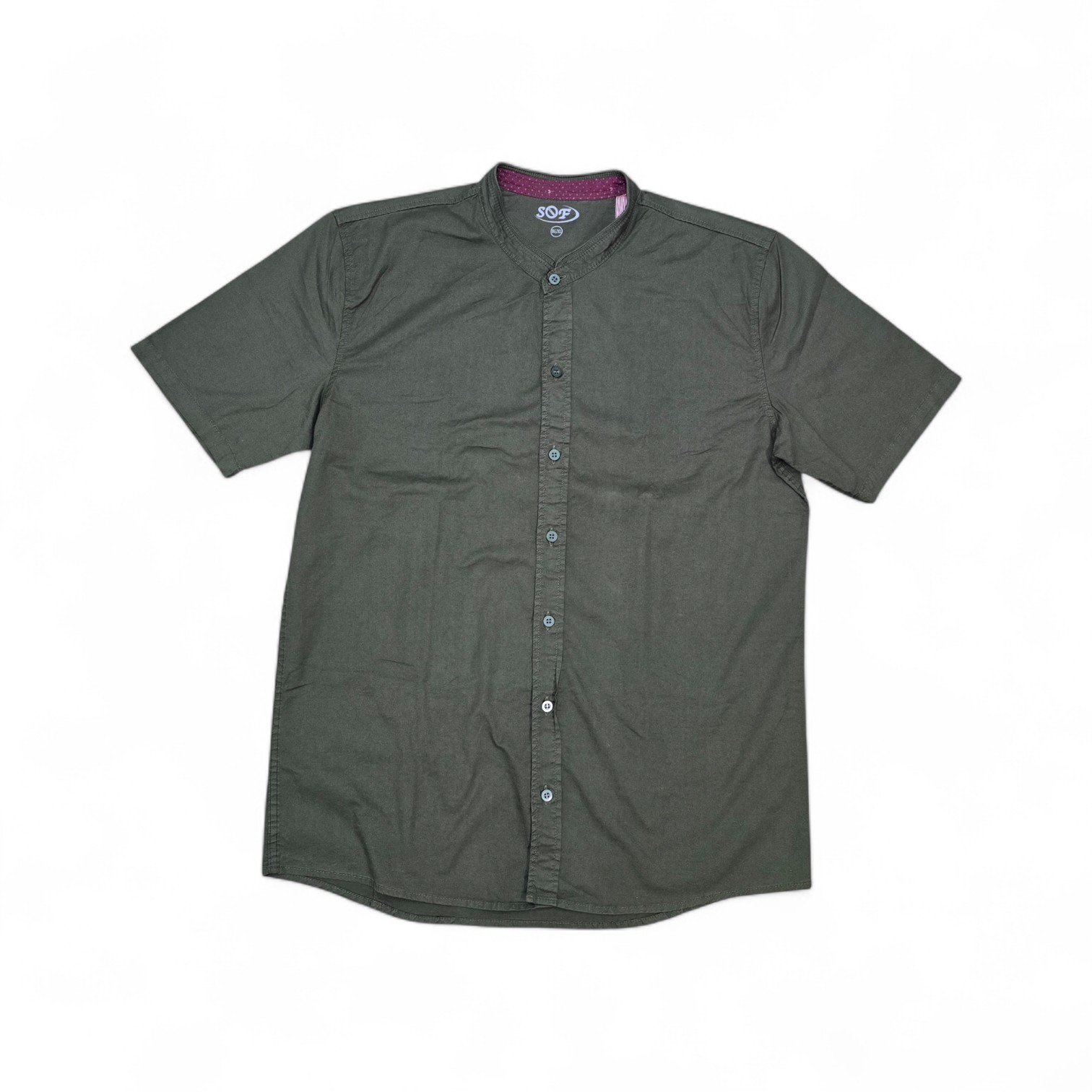 CAMISA MANGA CORTA TALLA XL - COD36 - CUELLO CHINO/MAO - VERDE MILITAR/CONCHO VINO