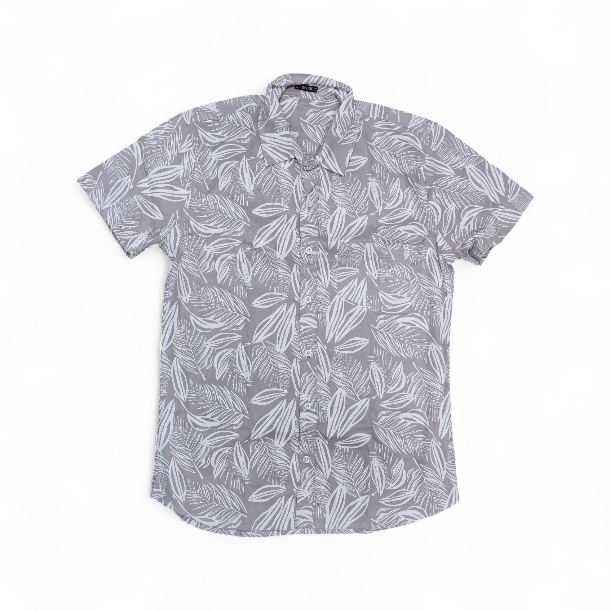 CAMISA MANGA CORTA TALLA XXL - ROYAL REPUBLIC - CUELLO FRANCES - GRIS/BLANCO - HAWAIANA