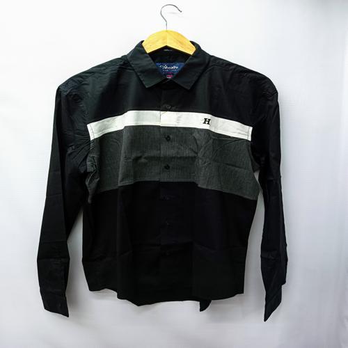CAMISA MANGA LARGA TALLA 2XL - HOOSTER - CUELLO  FRANCES - NEGRO/BL/PL