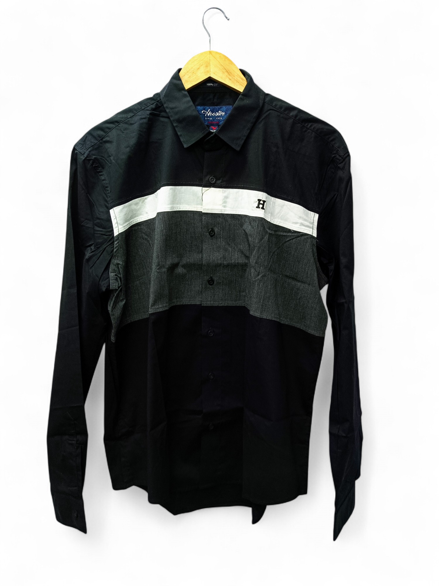 CAMISA MANGA LARGA TALLA 2XL - HOOSTER - CUELLO  FRANCES - NEGRO/BL/PL